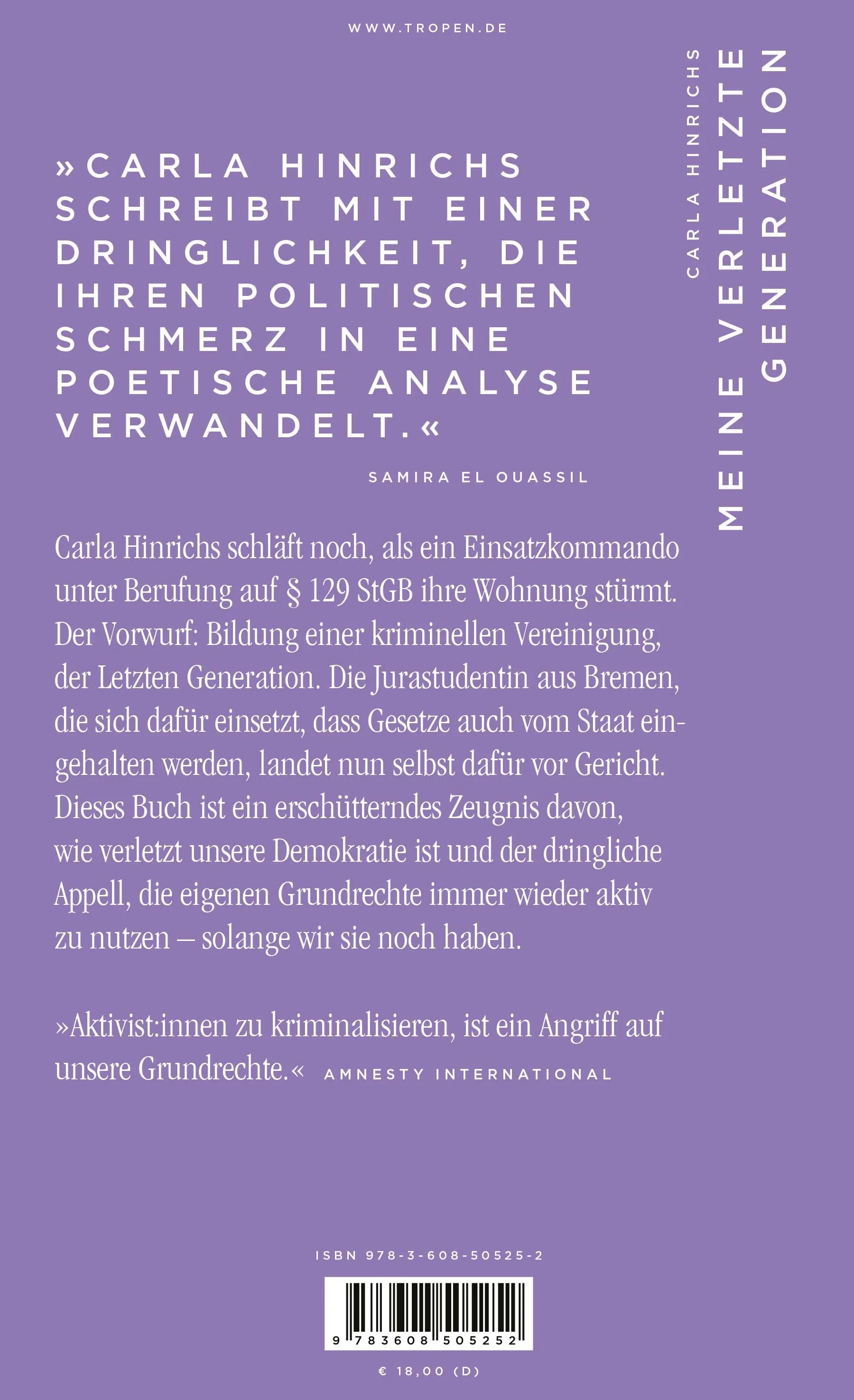 Buchrückseite von 'Meine verletzte Generation' mit Klappentext - Paperback