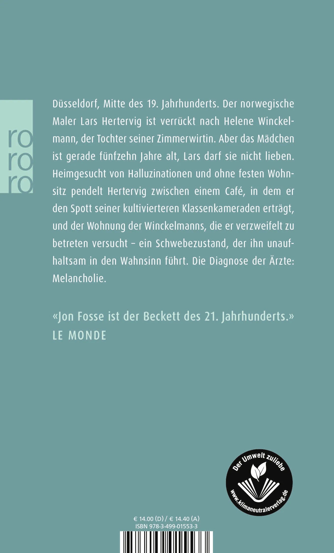 Buchrückseite von 'Melancholie' mit Klappentext - Taschenbuch