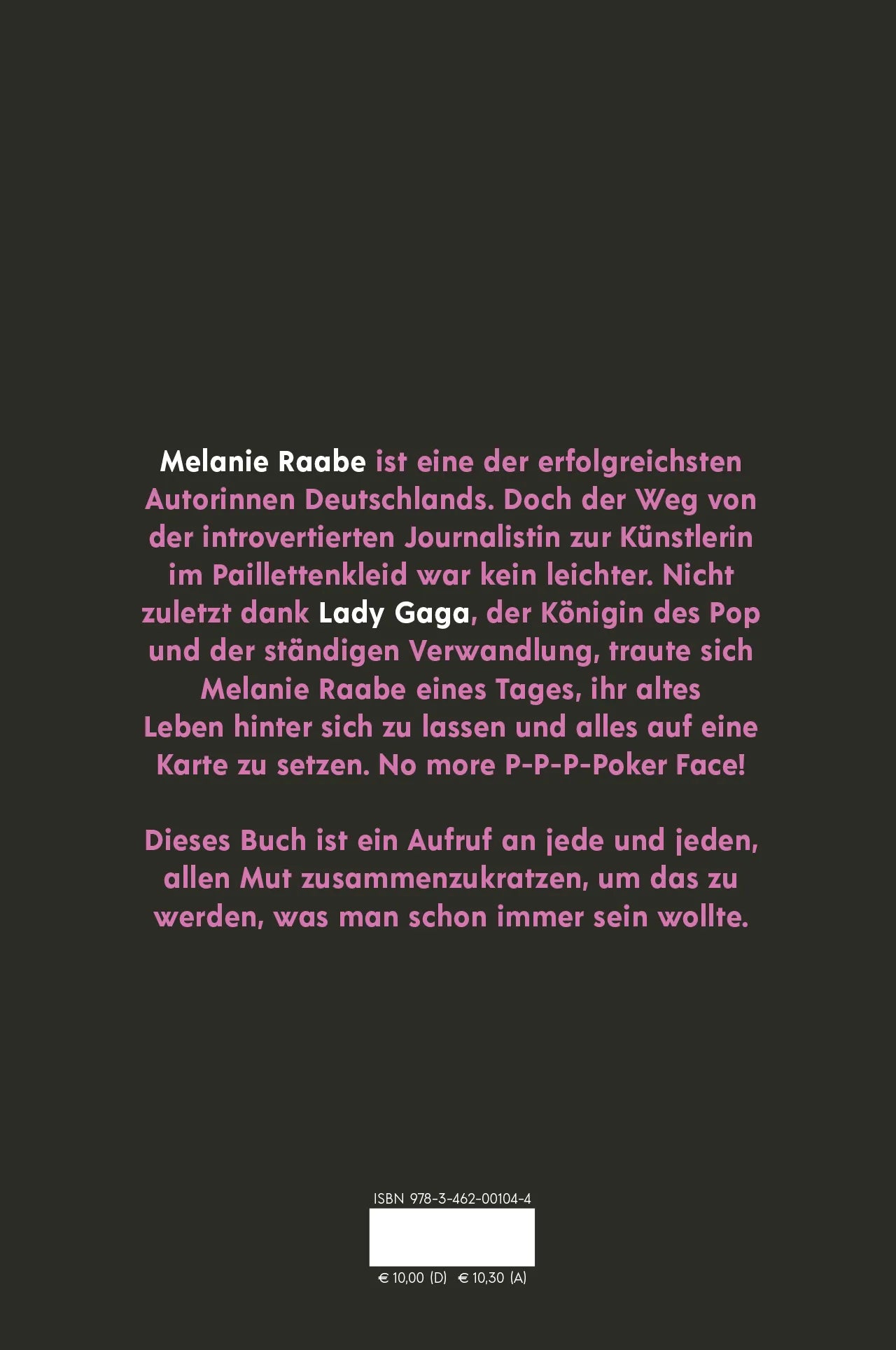 Buchrückseite von 'Melanie Raabe über Lady Gaga' mit Klappentext - Gebundene Ausgabe