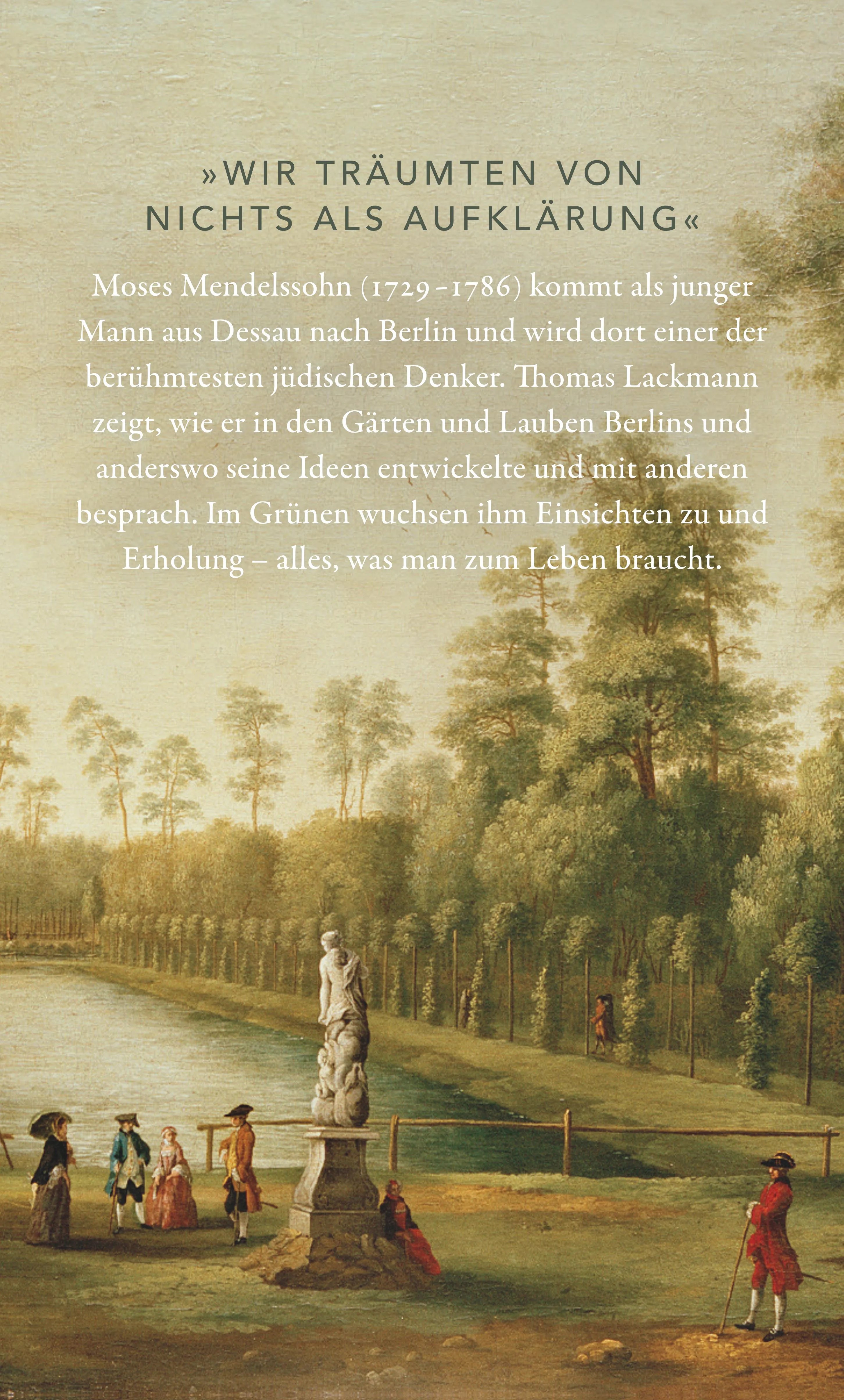 Buchrückseite von 'Mendelssohns Gärten' mit Klappentext - Gebundene Ausgabe