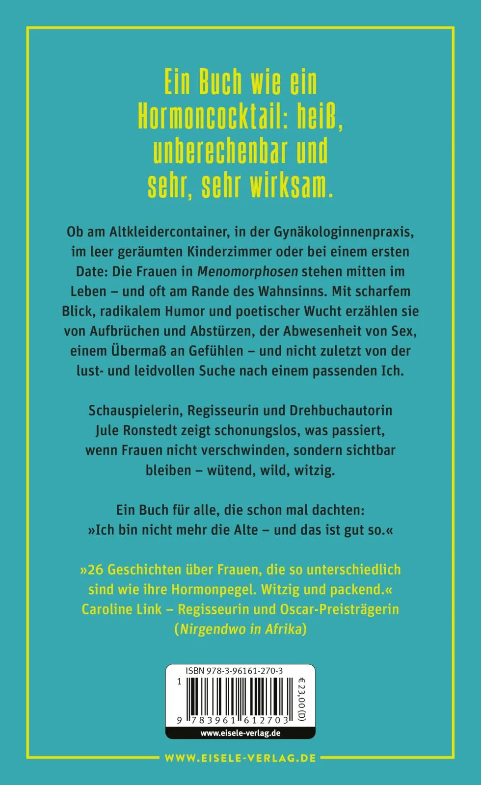 Buchrückseite von 'Menomorphosen' mit Klappentext - Gebundene Ausgabe