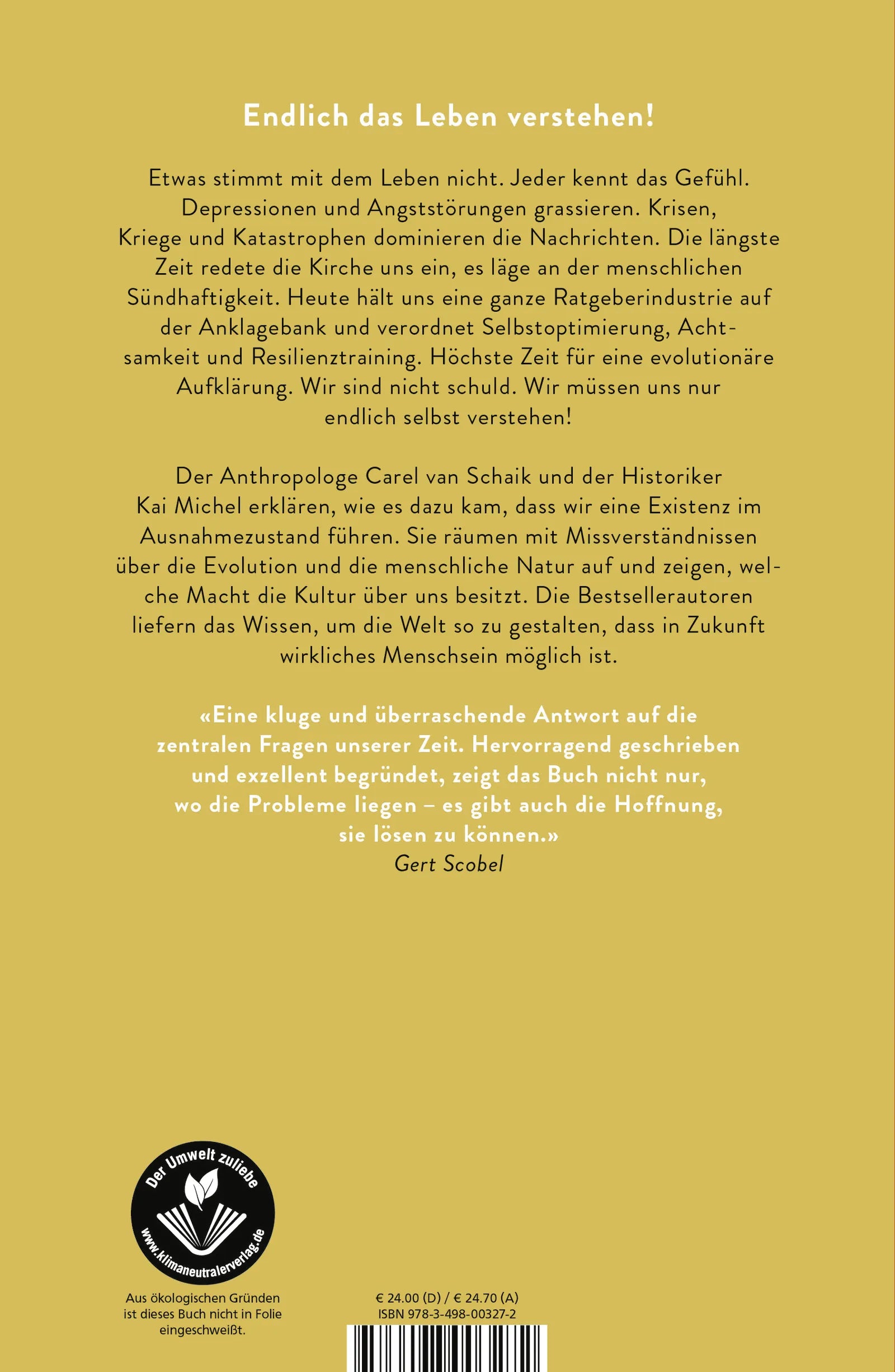 Buchrückseite von 'Mensch sein' mit Klappentext - Gebundene Ausgabe