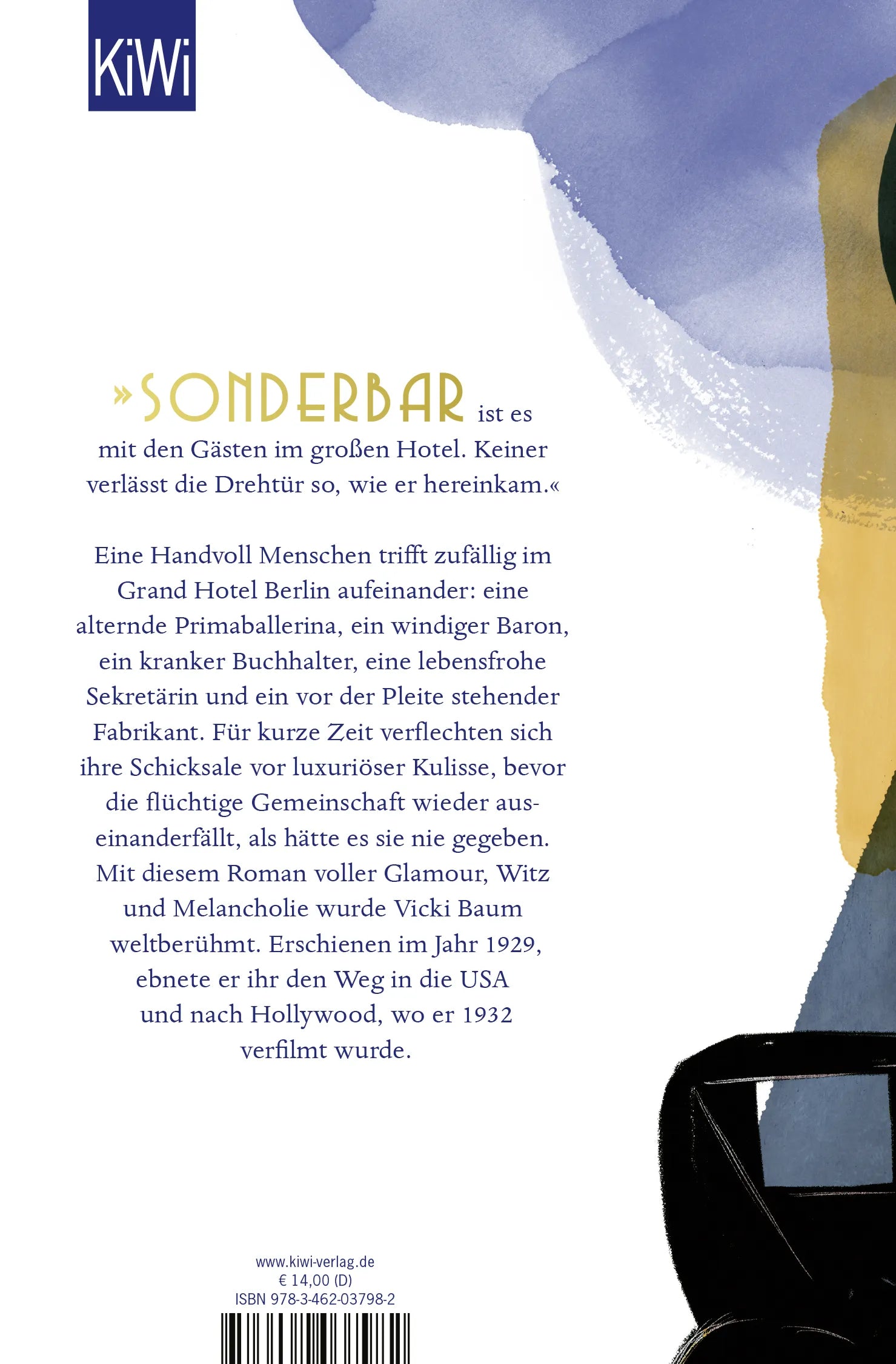 Buchrückseite von 'Menschen im Hotel' mit Klappentext - Taschenbuch