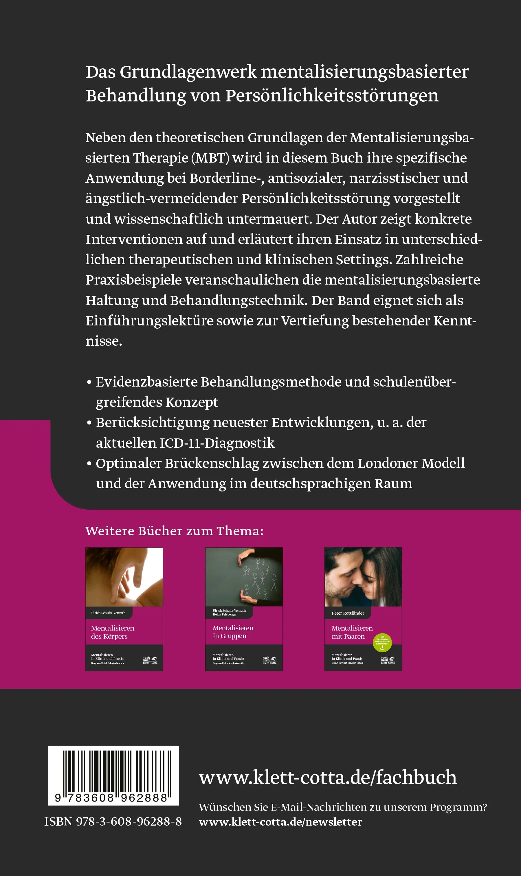 Buchrückseite von 'Mentalisieren bei Persönlichkeitsstörungen' mit Klappentext - Gebundene Ausgabe