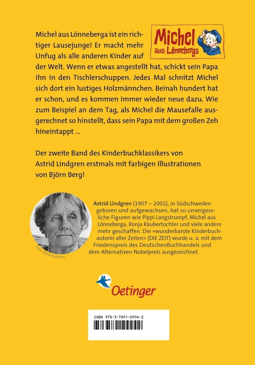 Buchrückseite von 'Michel aus Lönneberga 2. Michel muss mehr Männchen machen' mit Klappentext - Gebundene Ausgabe