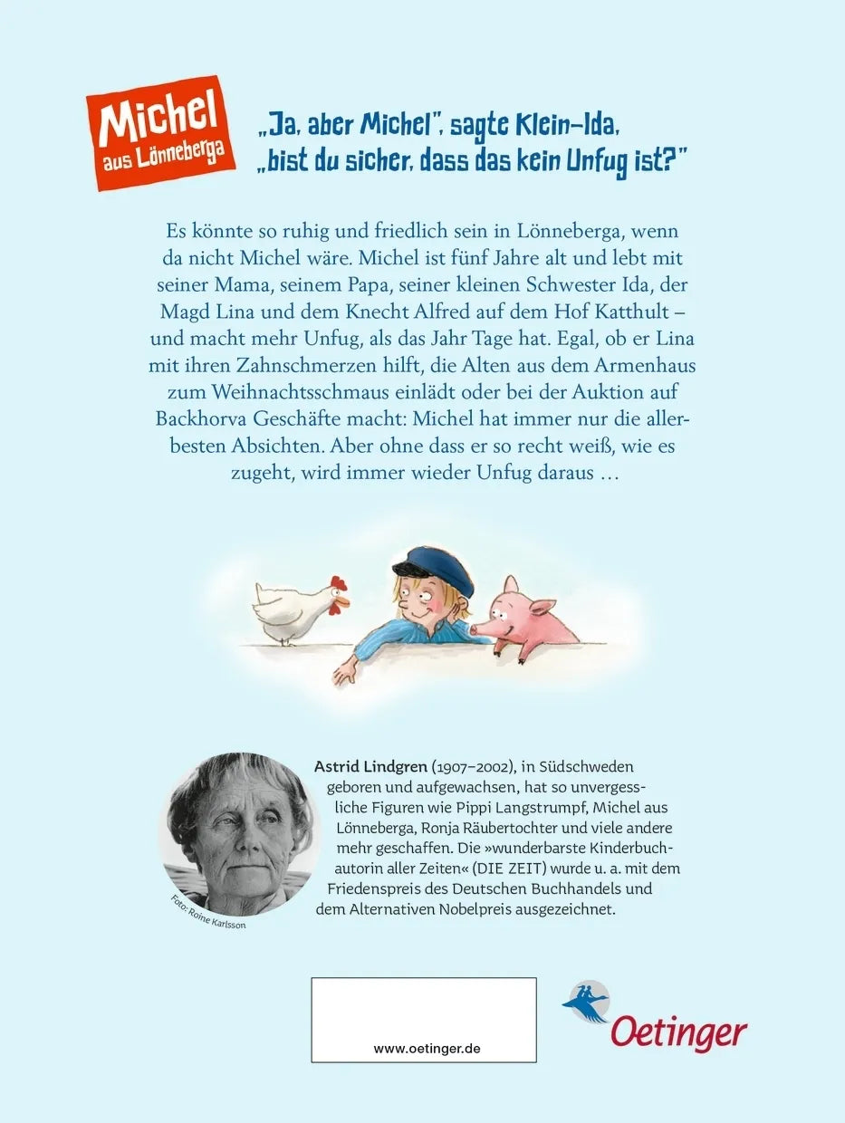 Buchrückseite von 'Michel aus Lönneberga. Alle Abenteuer in einem Band' mit Klappentext - Gebundene Ausgabe