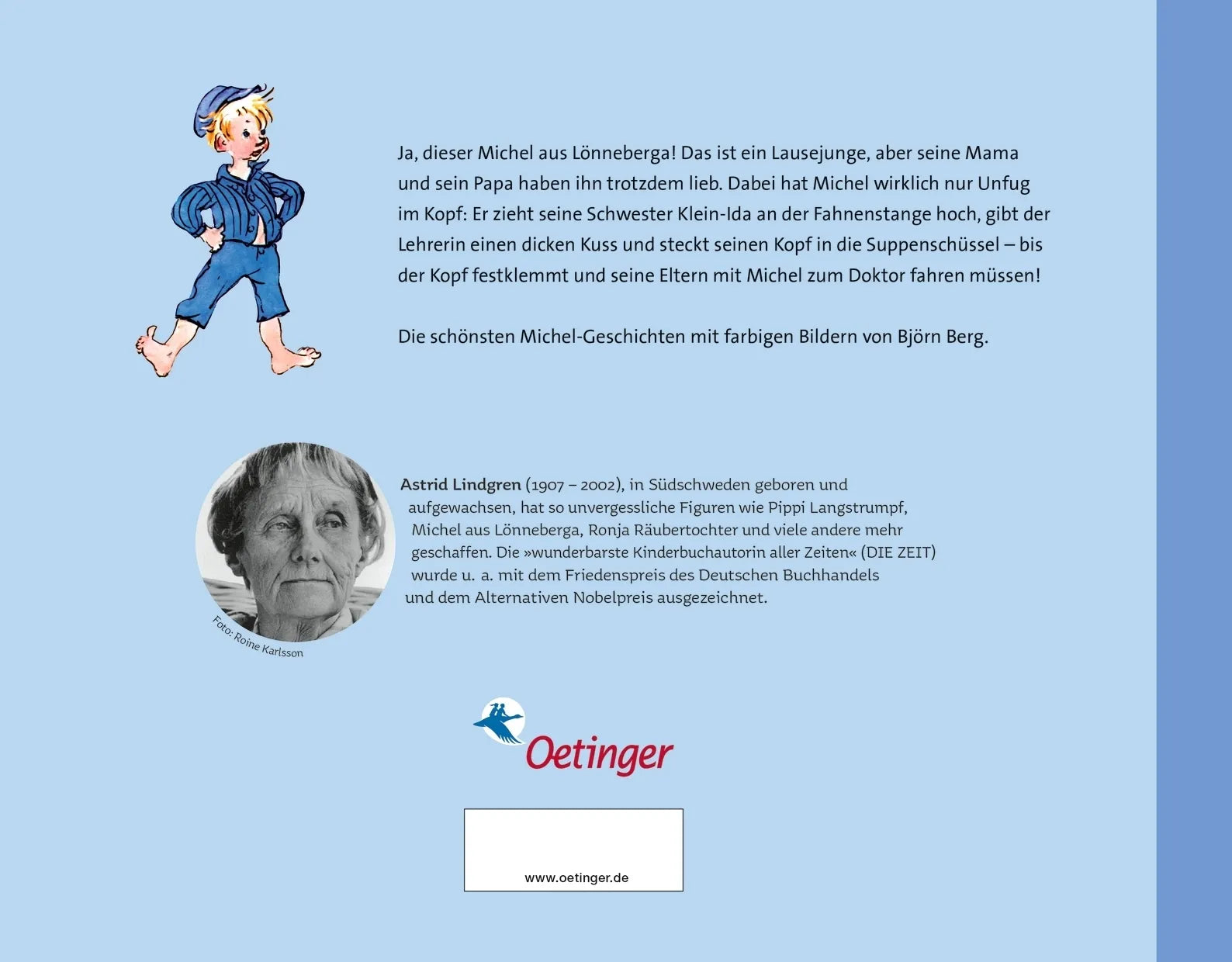 Buchrückseite von 'Michel aus Lönneberga' mit Klappentext - Gebundene Ausgabe