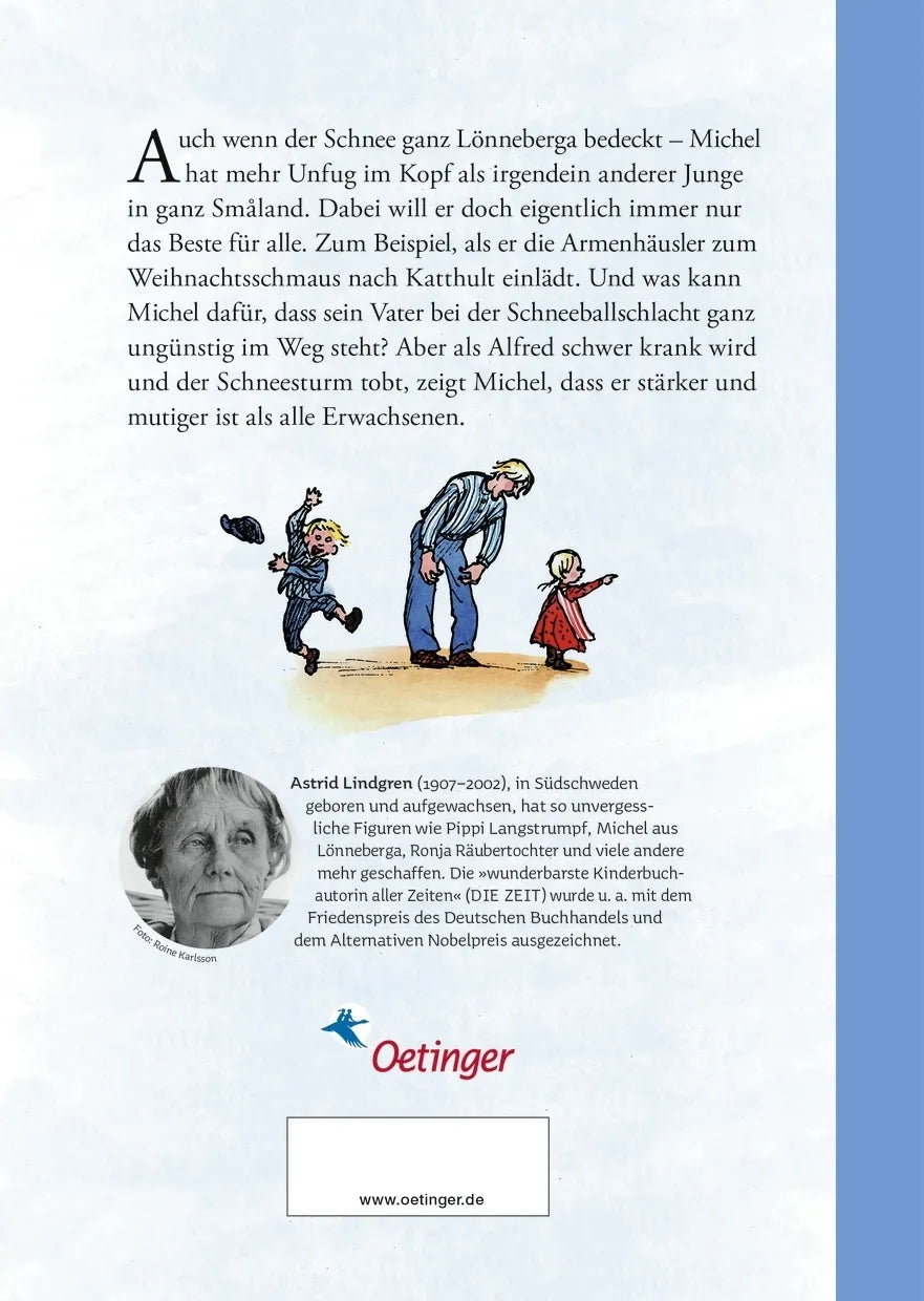 Buchrückseite von 'Michel aus Lönneberga. Wintergeschichten' mit Klappentext - Gebundene Ausgabe
