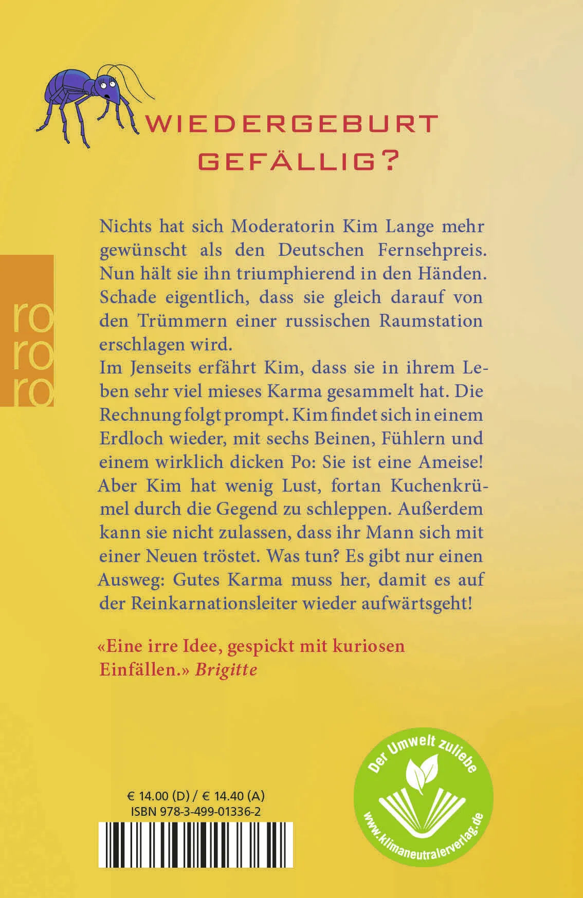 Buchrückseite von 'Mieses Karma' mit Klappentext - Gebundene Ausgabe
