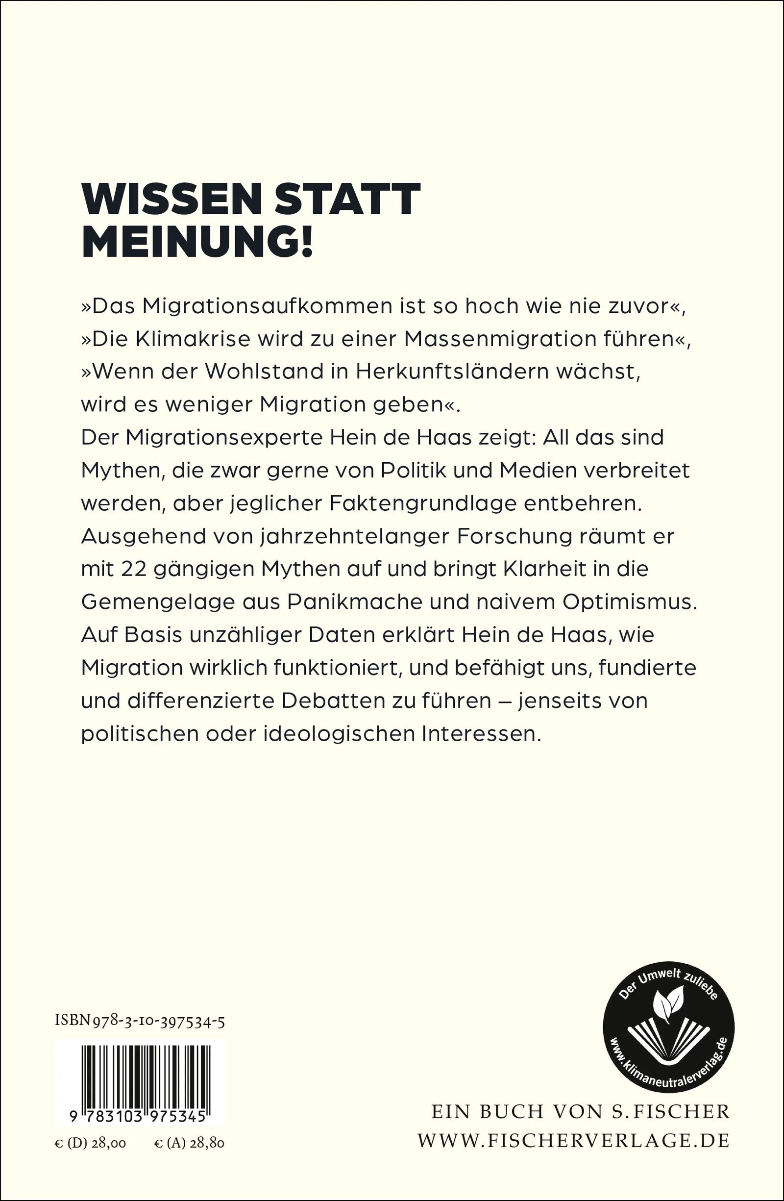 Buchrückseite von 'Migration' mit Klappentext - Gebundene Ausgabe