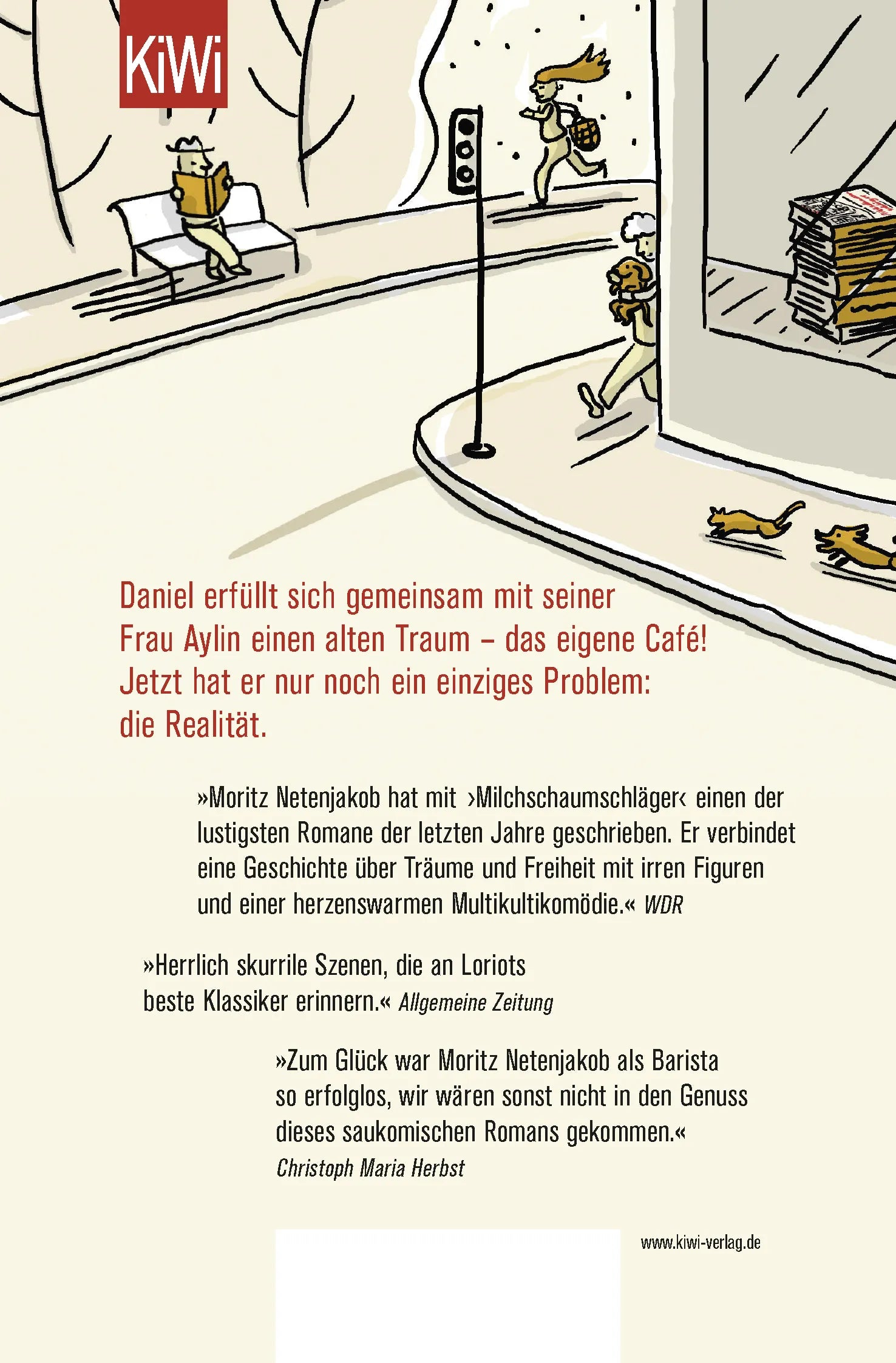Buchrückseite von 'Milchschaumschläger' mit Klappentext - Taschenbuch