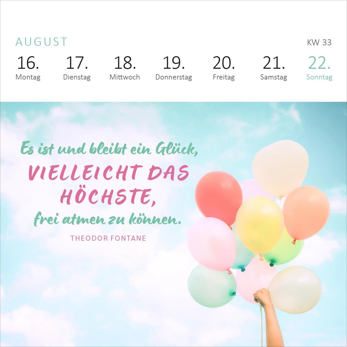 Mini-Wochenkalender 365 Tage Sonne im Herzen 2027 – Ansicht
