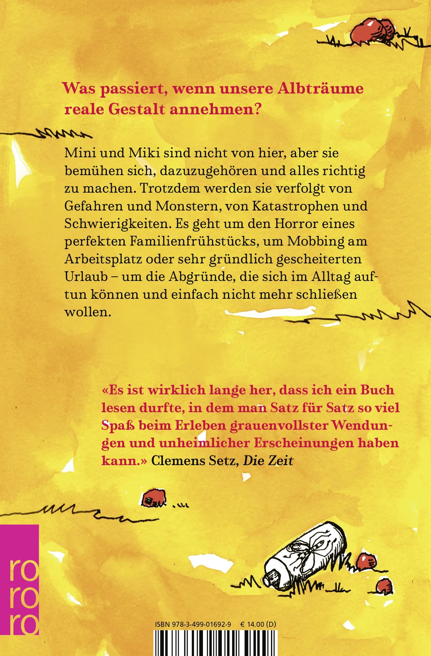 Buchrückseite von 'Minihorror' mit Klappentext - Taschenbuch