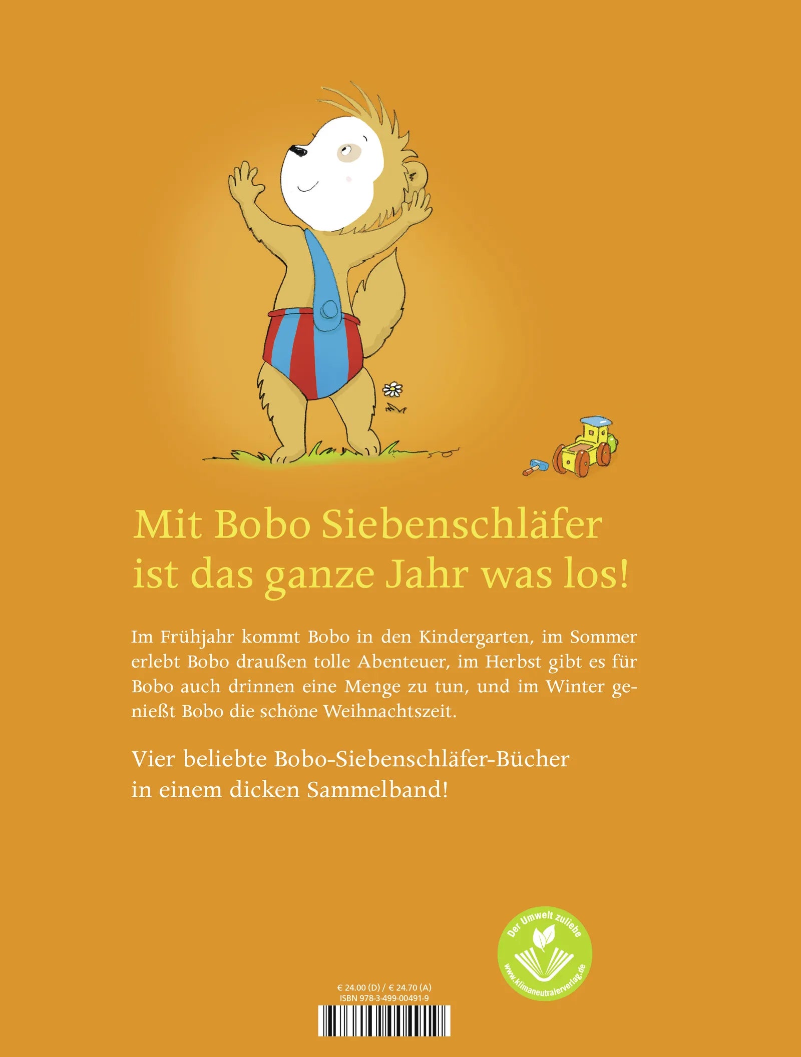 Buchrückseite von 'Mit Bobo Siebenschläfer durch das Jahr' mit Klappentext - Gebundene Ausgabe