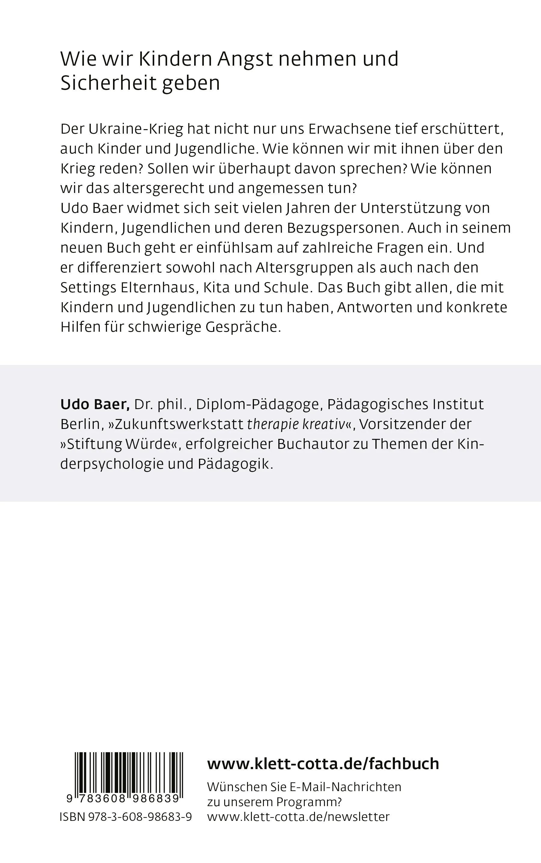 Buchrückseite von 'Mit Kindern über Krieg reden' mit Klappentext - Paperback