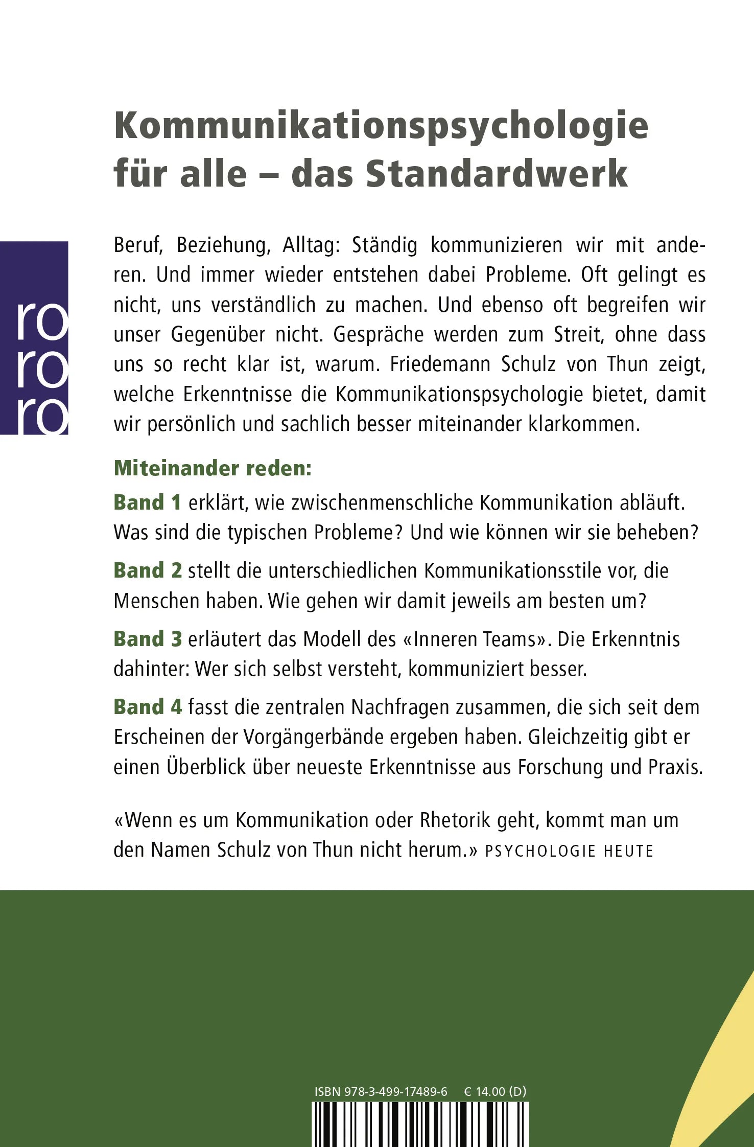 Buchrückseite von 'Miteinander reden 1' mit Klappentext - Taschenbuch