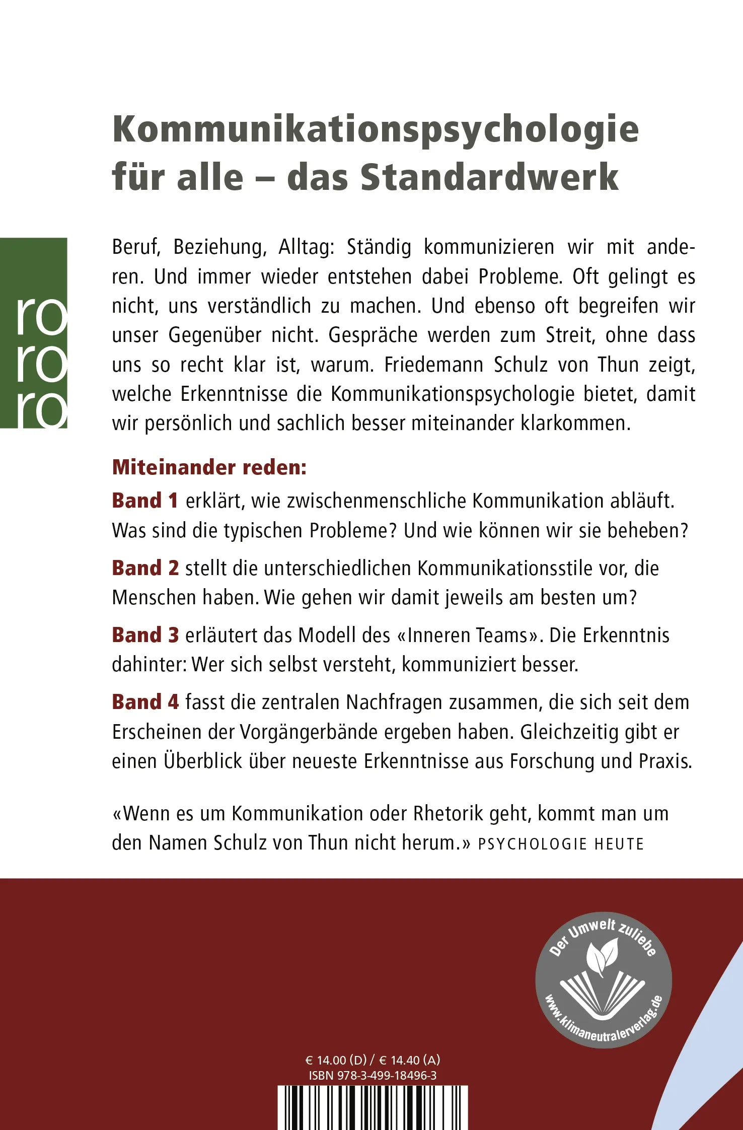 Buchrückseite von 'Miteinander reden 2' mit Klappentext - Taschenbuch