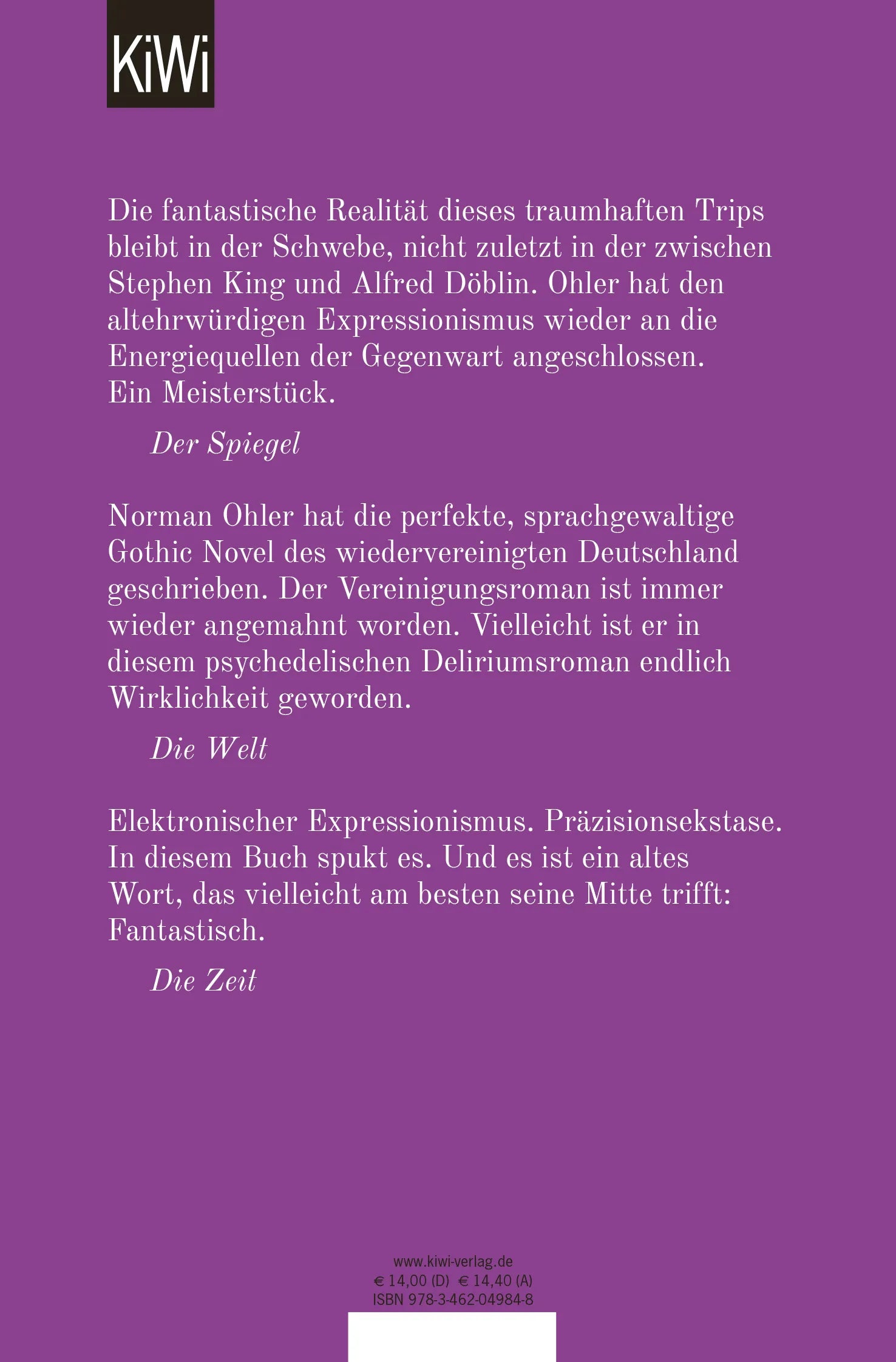 Buchrückseite von 'Mitte' mit Klappentext - Taschenbuch
