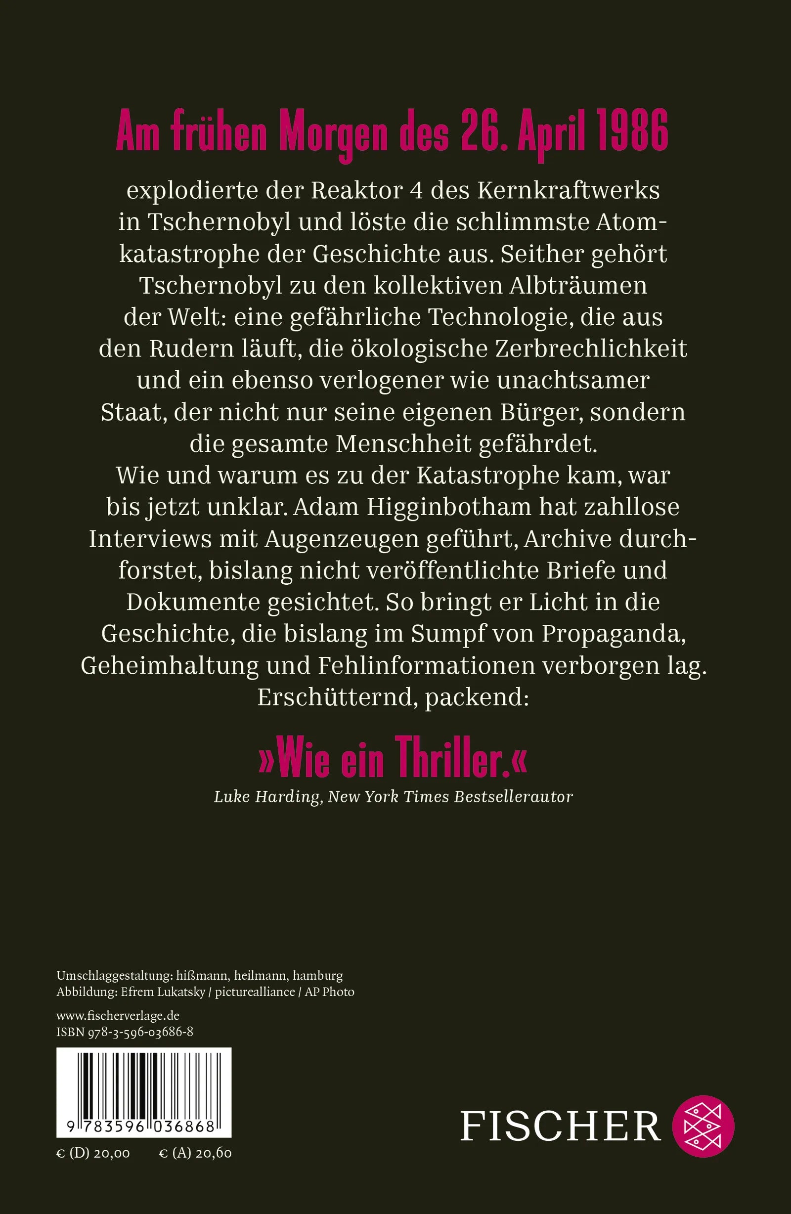 Buchrückseite von 'Mitternacht in Tschernobyl' mit Klappentext - Taschenbuch