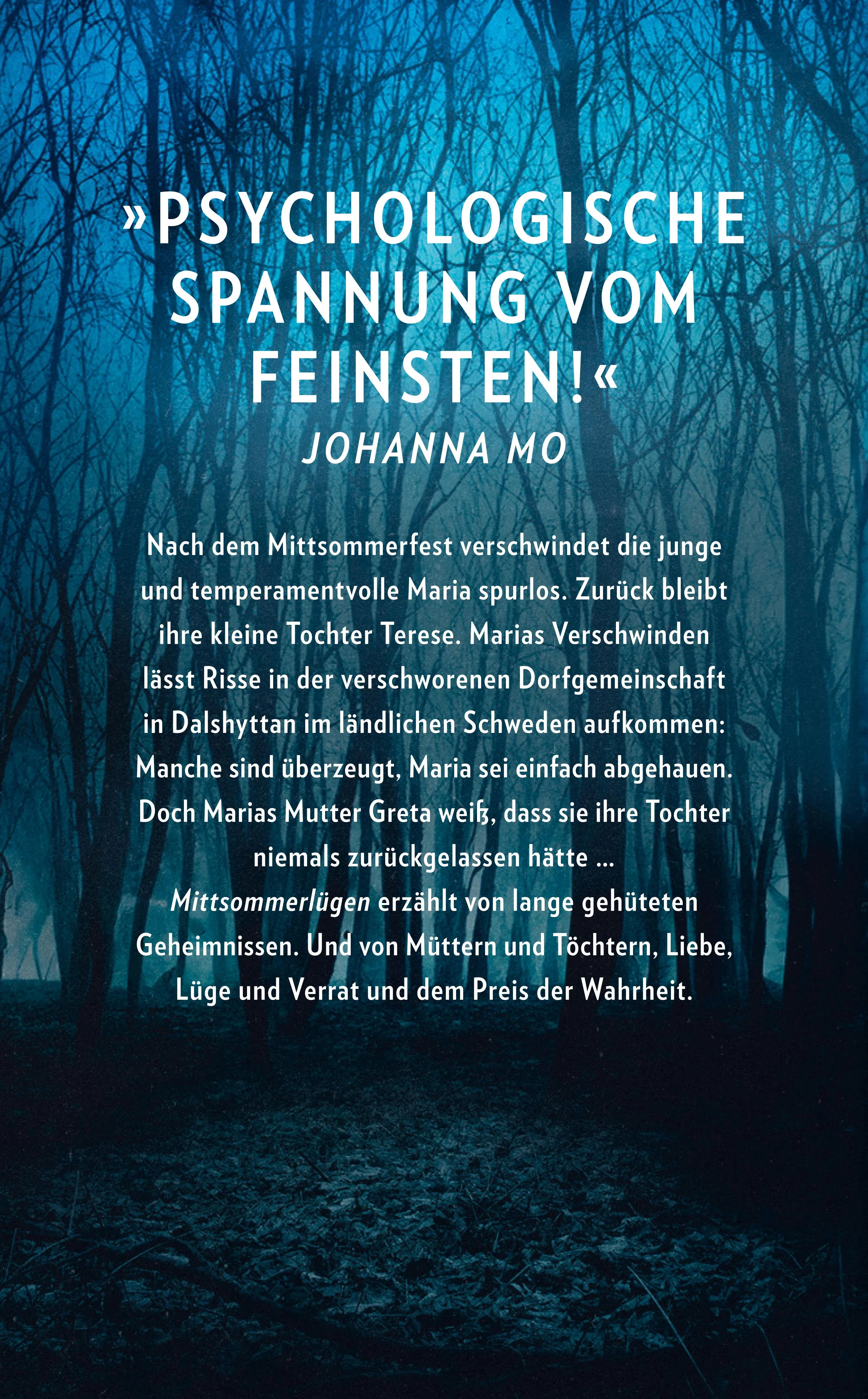 Buchrückseite von 'Mittsommerlügen' mit Klappentext - Paperback