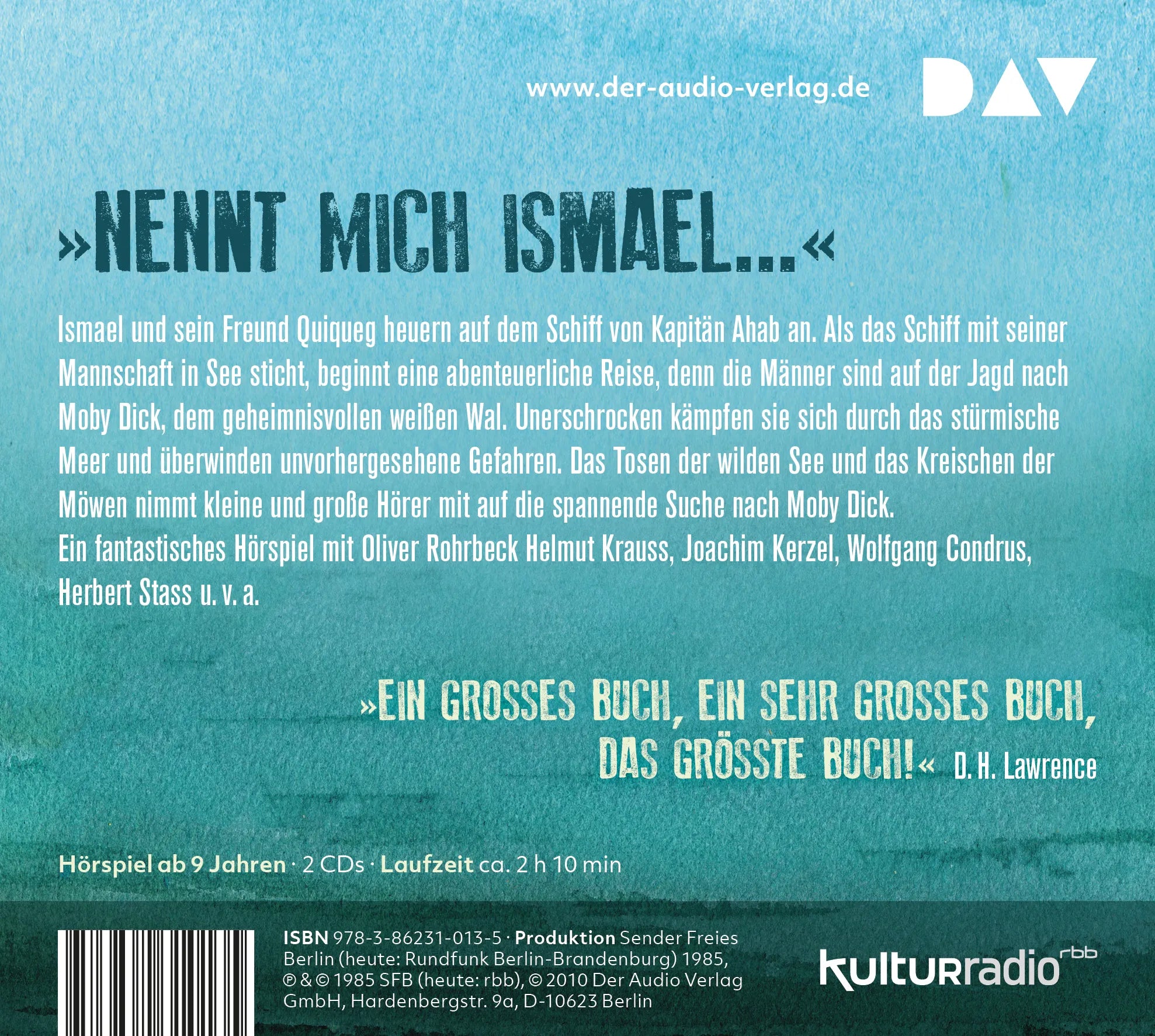 Buchrückseite von 'Moby Dick' mit Klappentext - Hörbuch (CD)