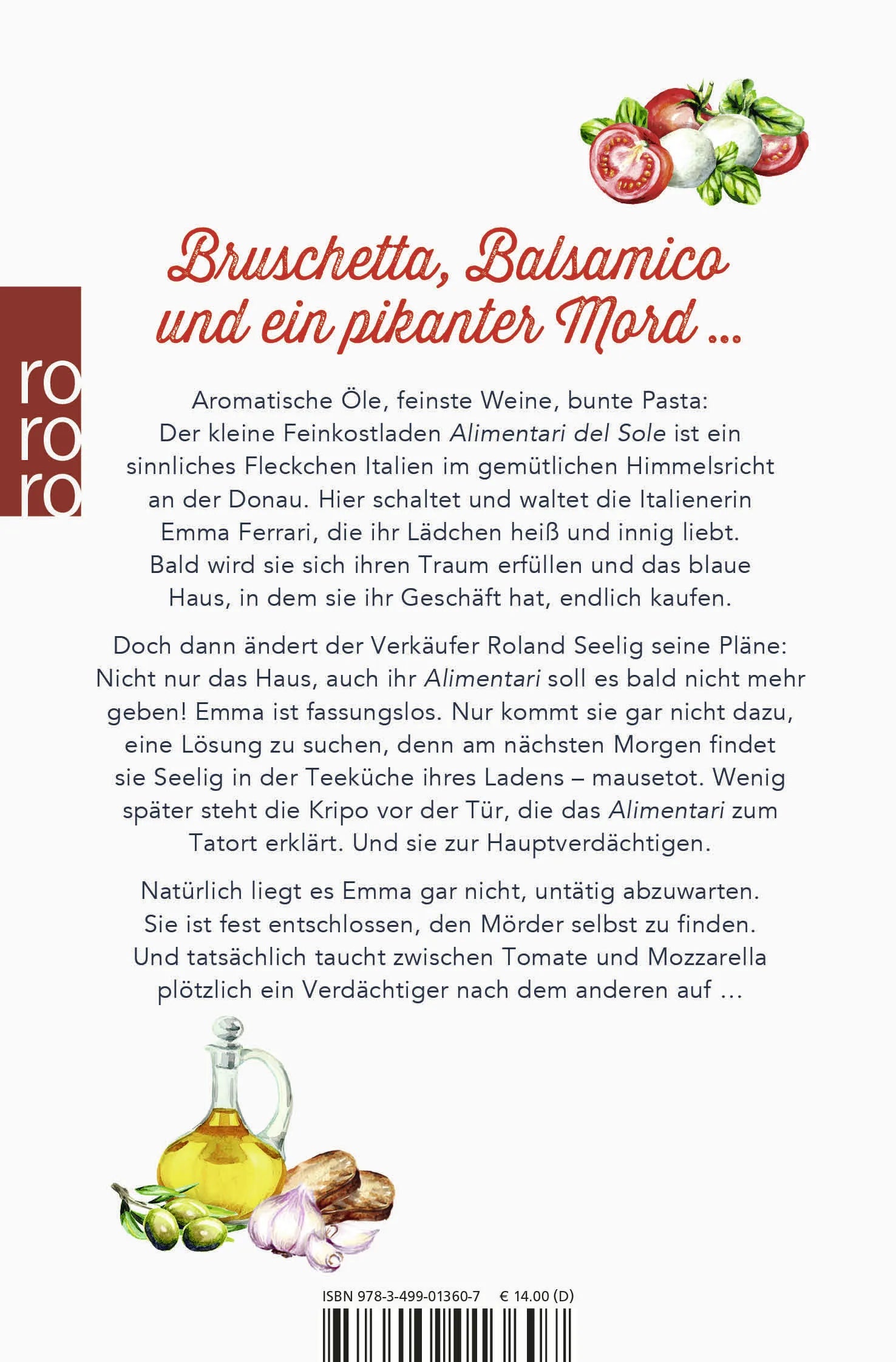 Buchrückseite von 'Mörderische Delikatessen' mit Klappentext - Taschenbuch