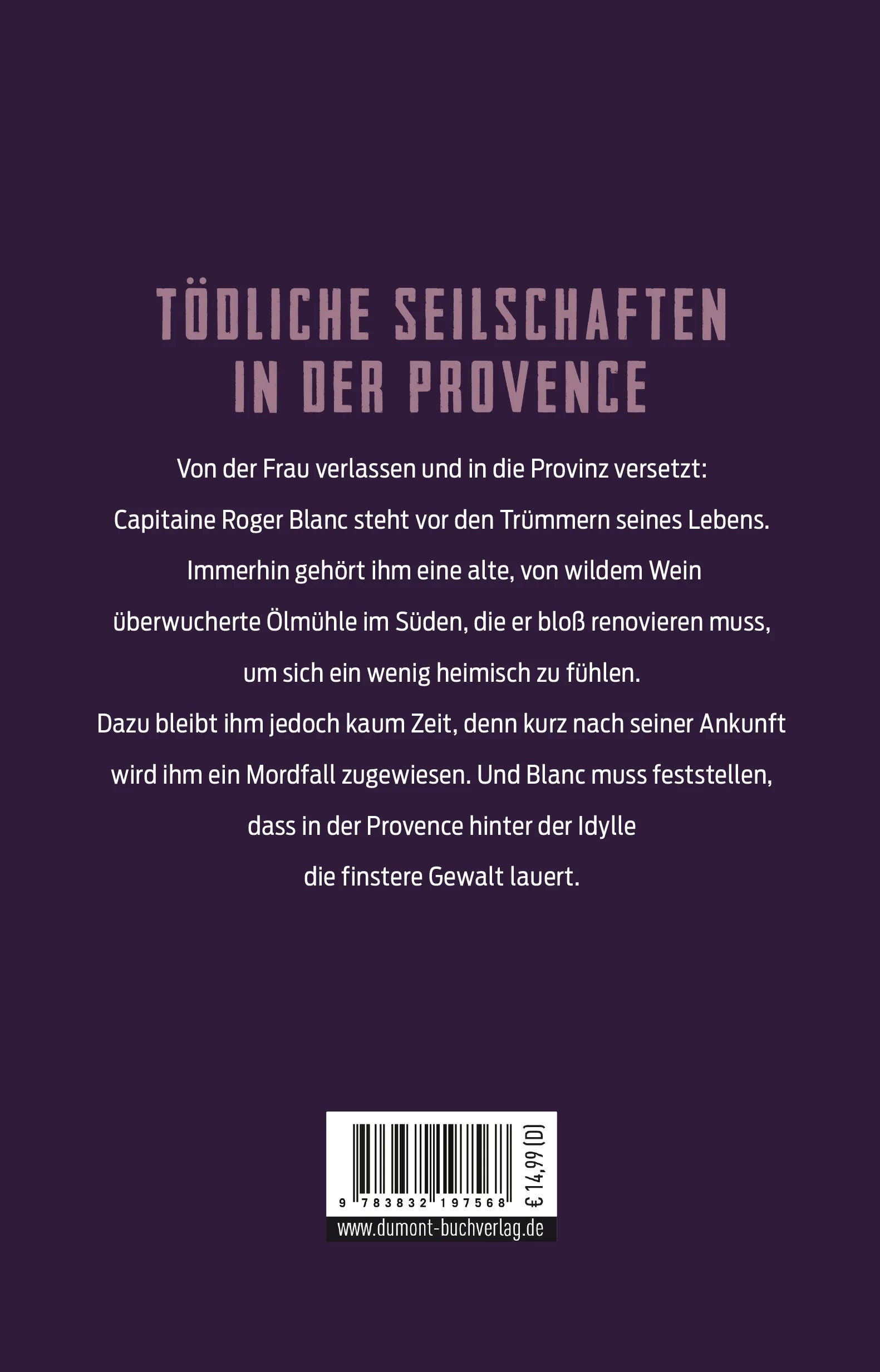 Buchrückseite von 'Mörderischer Mistral' mit Klappentext - Paperback