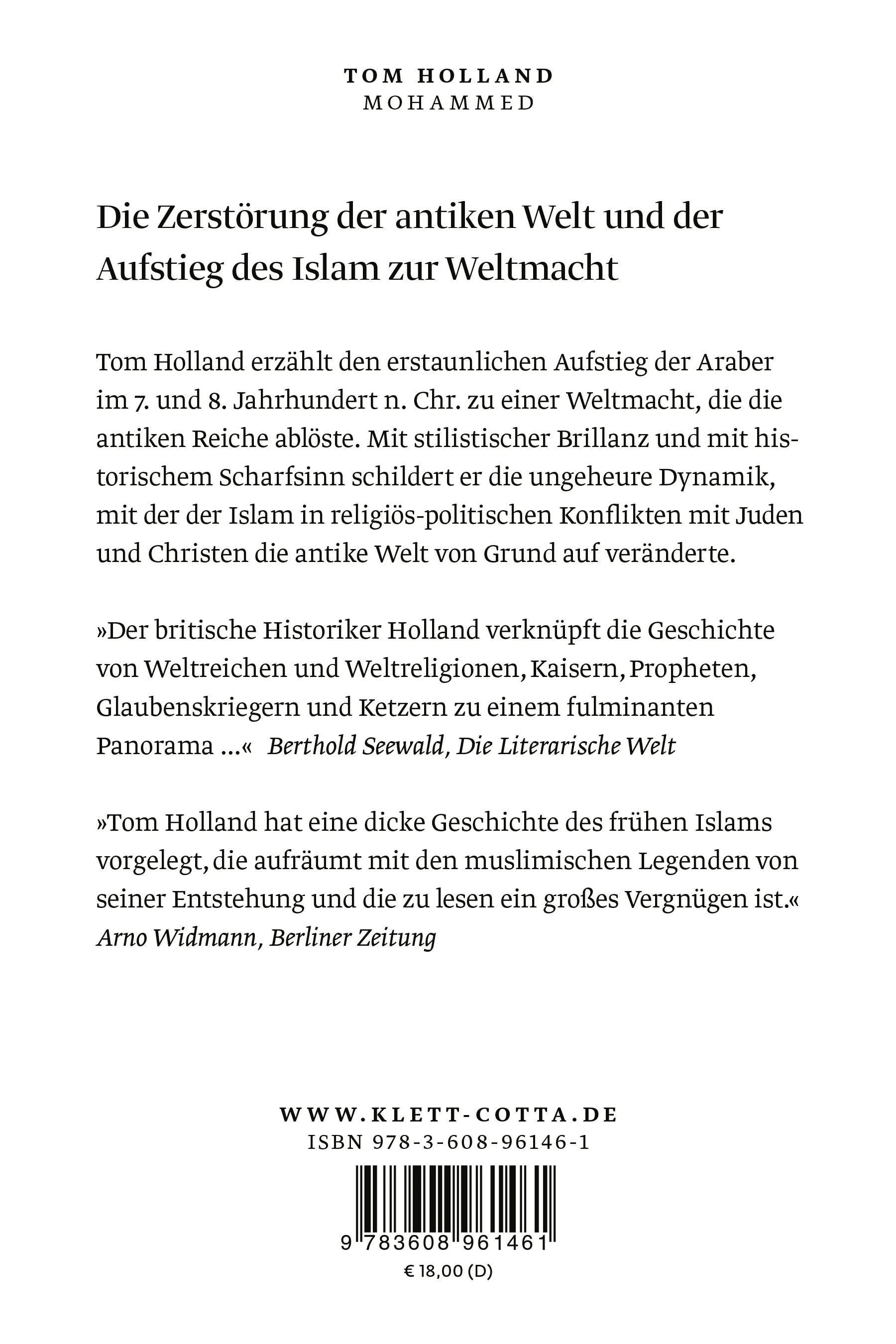 Buchrückseite von 'Mohammed, der Koran und die Entstehung des arabischen Weltreichs' mit Klappentext - Taschenbuch