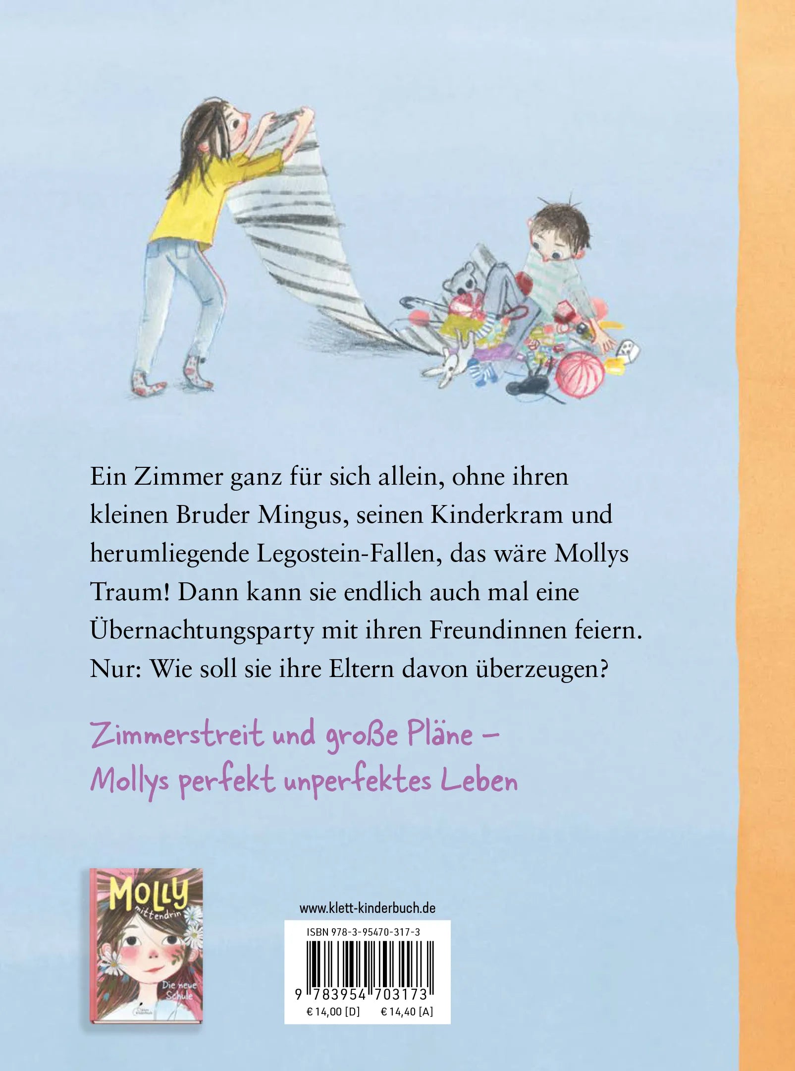 Buchrückseite von 'Molly mittendrin - Ein eigenes Zimmer' mit Klappentext - Gebundene Ausgabe