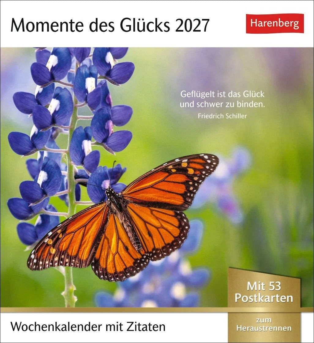 Postkartenkalender: Momente des Glücks Postkartenkalender 2027 - Wochenkalender mit Zitaten, mit 53 Postkarten