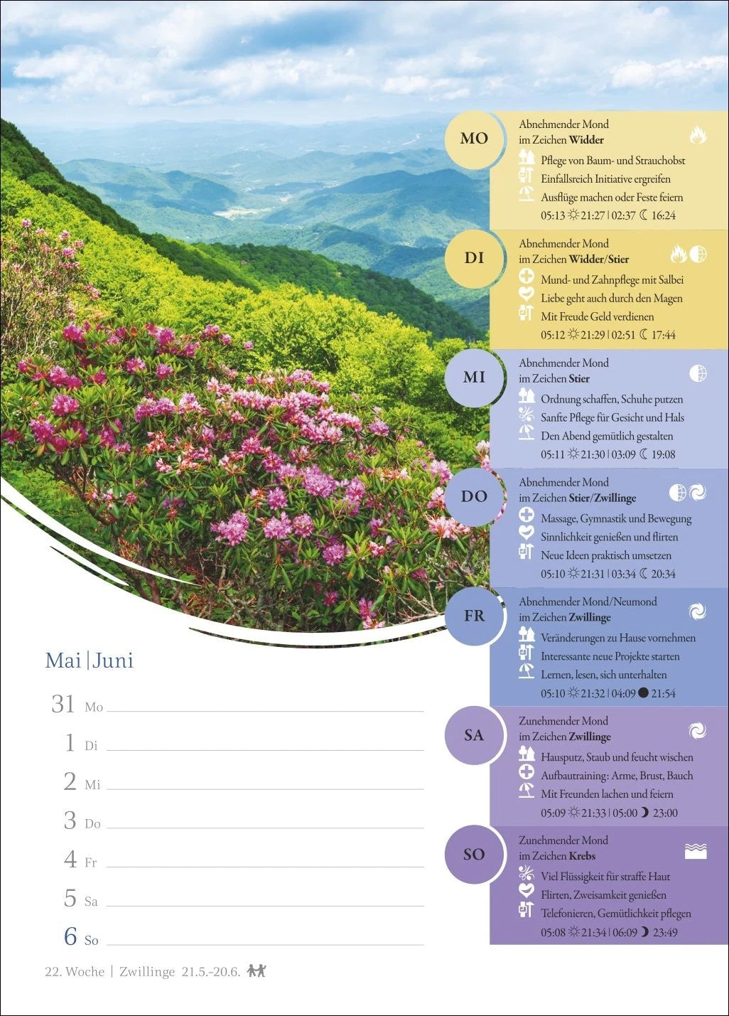 Mondkalender Wochenkalender 2027 - 53 Wochenblätter mit praktischen Tipps für jeden Tag – Ansicht