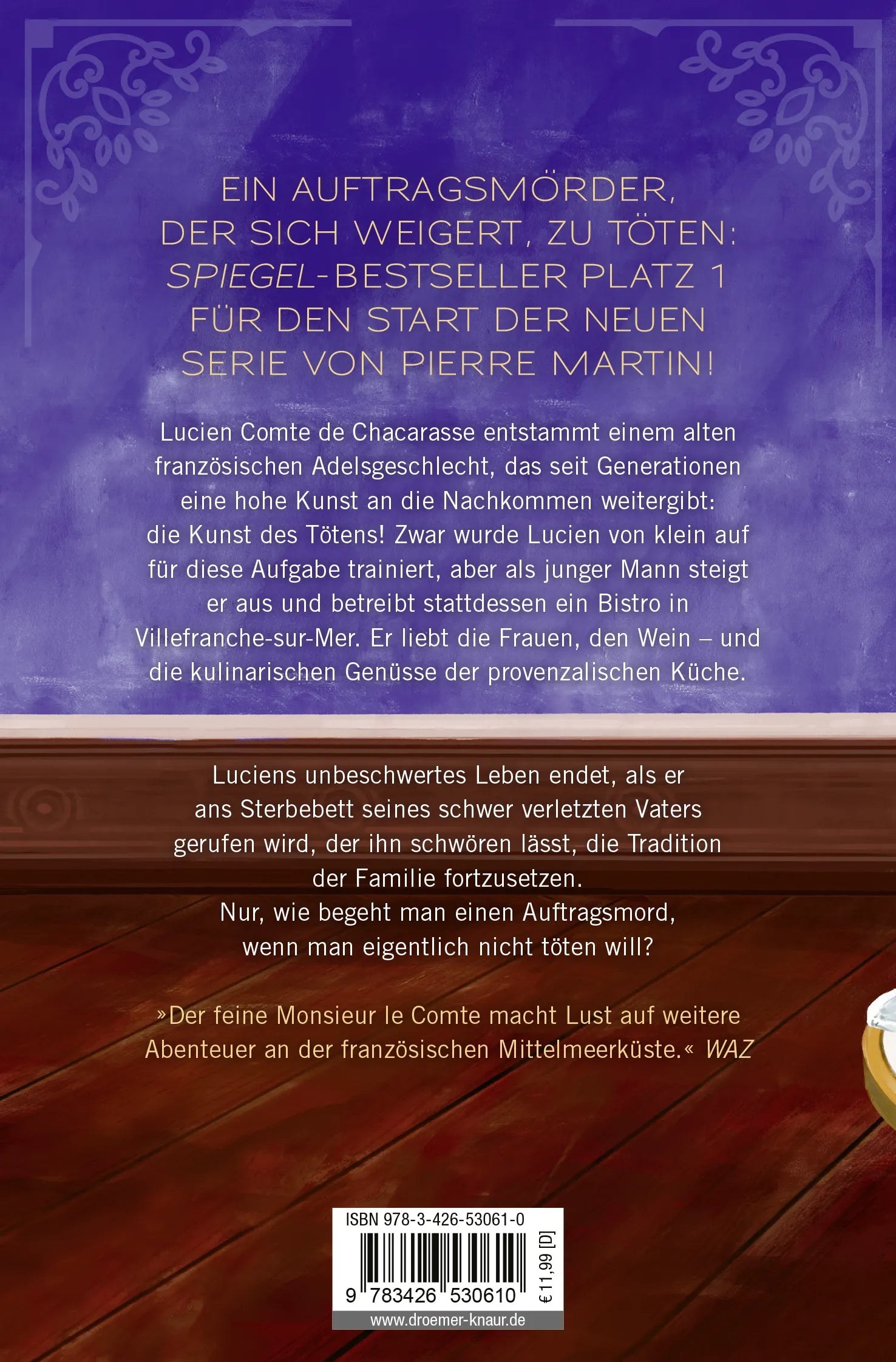 Buchrückseite von 'Monsieur le Comte und die Kunst des Tötens' mit Klappentext - Taschenbuch