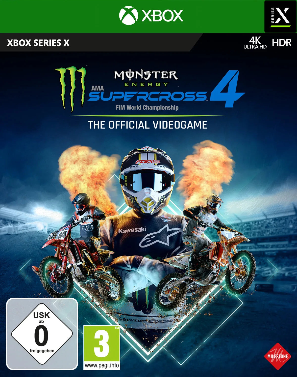 Cover: Monster Energy Supercross 4 - The Official Videogame für Xbox Series X. Publisher: PLAION GmbH