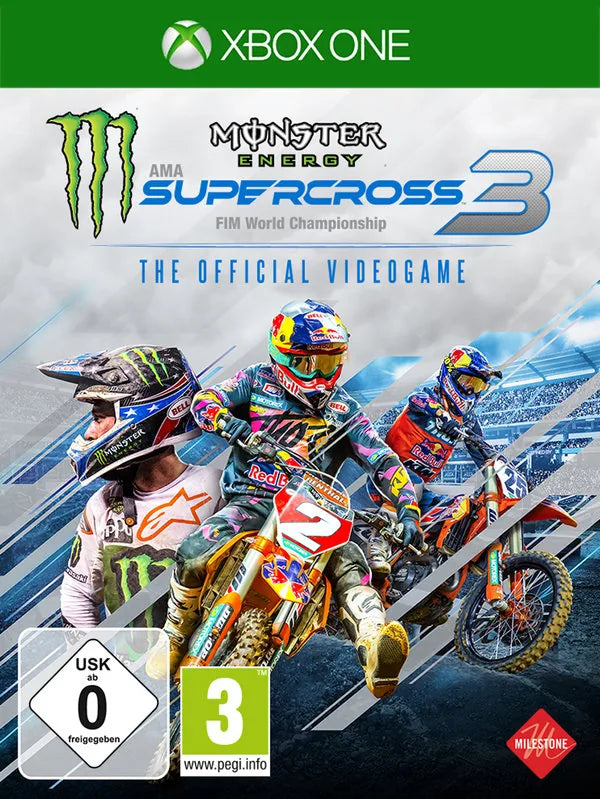 Cover: Monster Energy Supercross/Official Videogame 3 (XONE) (DVD-ROM) für Xbox One. Publisher: Koch Media GmbH