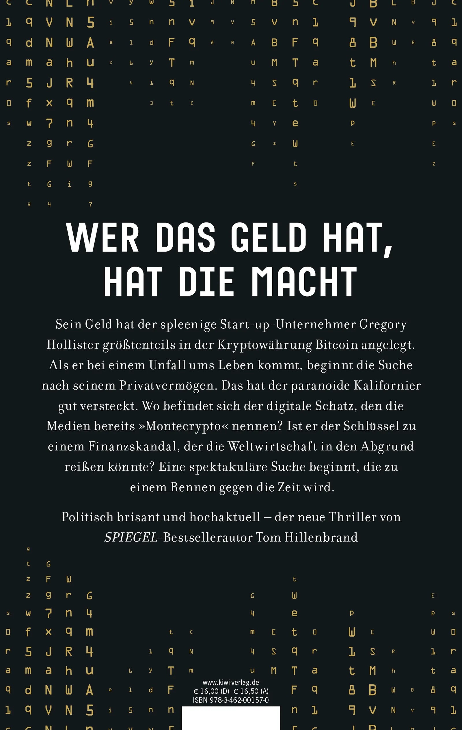 Buchrückseite von 'Montecrypto' mit Klappentext - Paperback