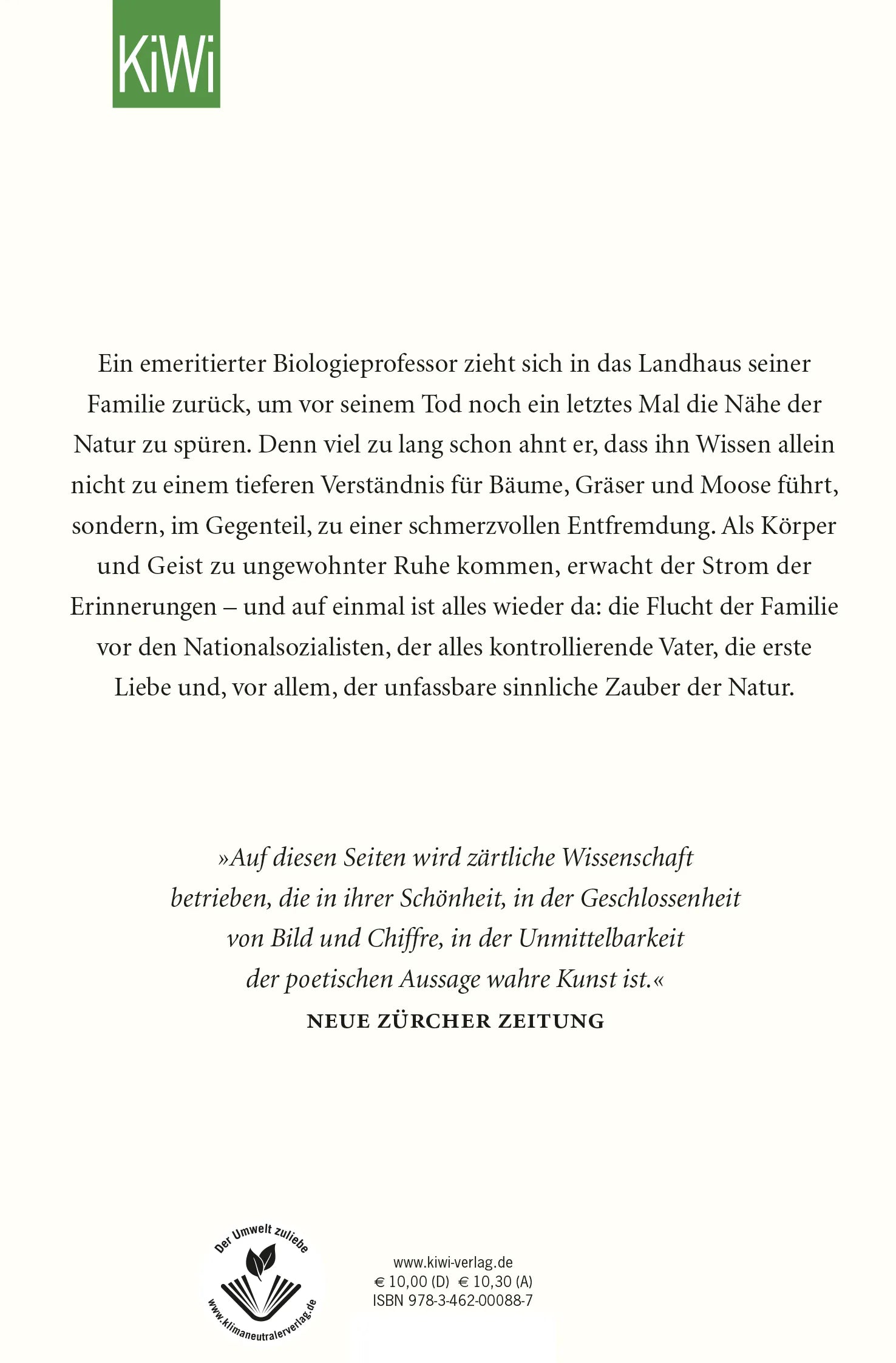 Buchrückseite von 'Moos' mit Klappentext - Taschenbuch