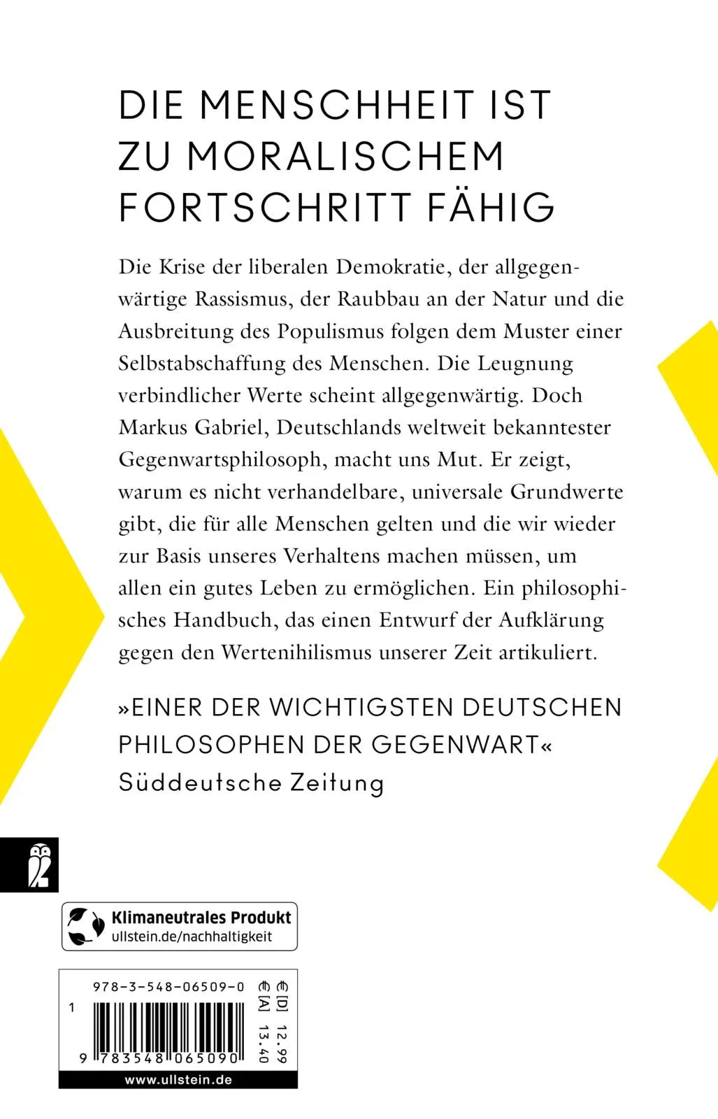 Buchrückseite von 'Moralischer Fortschritt in dunklen Zeiten' mit Klappentext - Taschenbuch