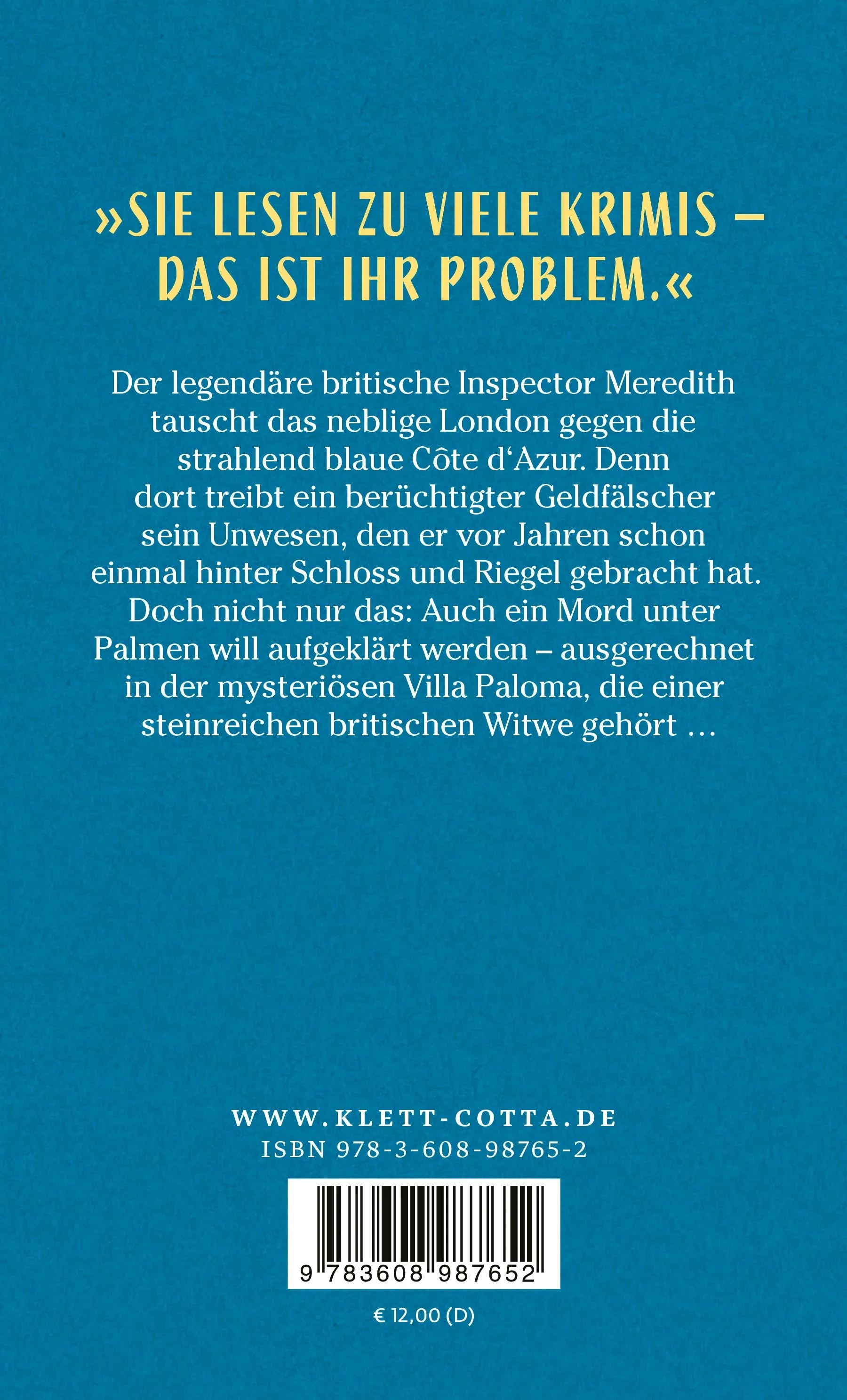 Buchrückseite von 'Mord an der Riviera' mit Klappentext - Taschenbuch