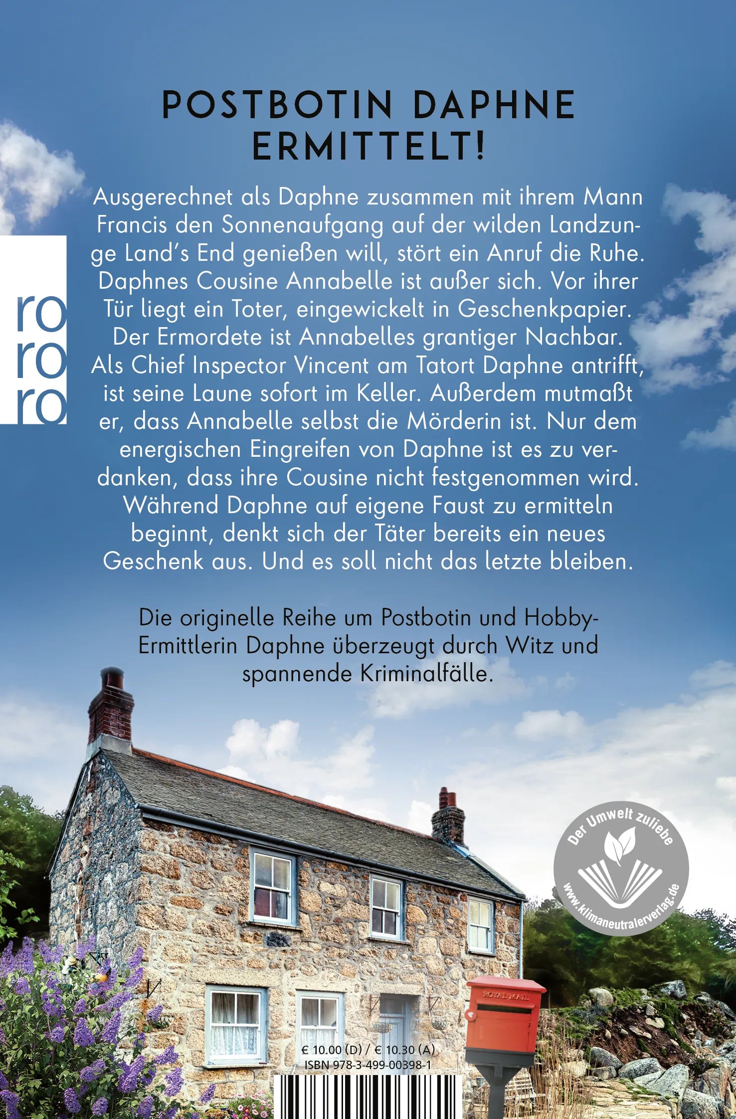 Buchrückseite von 'Mord frei Haus' mit Klappentext - Taschenbuch