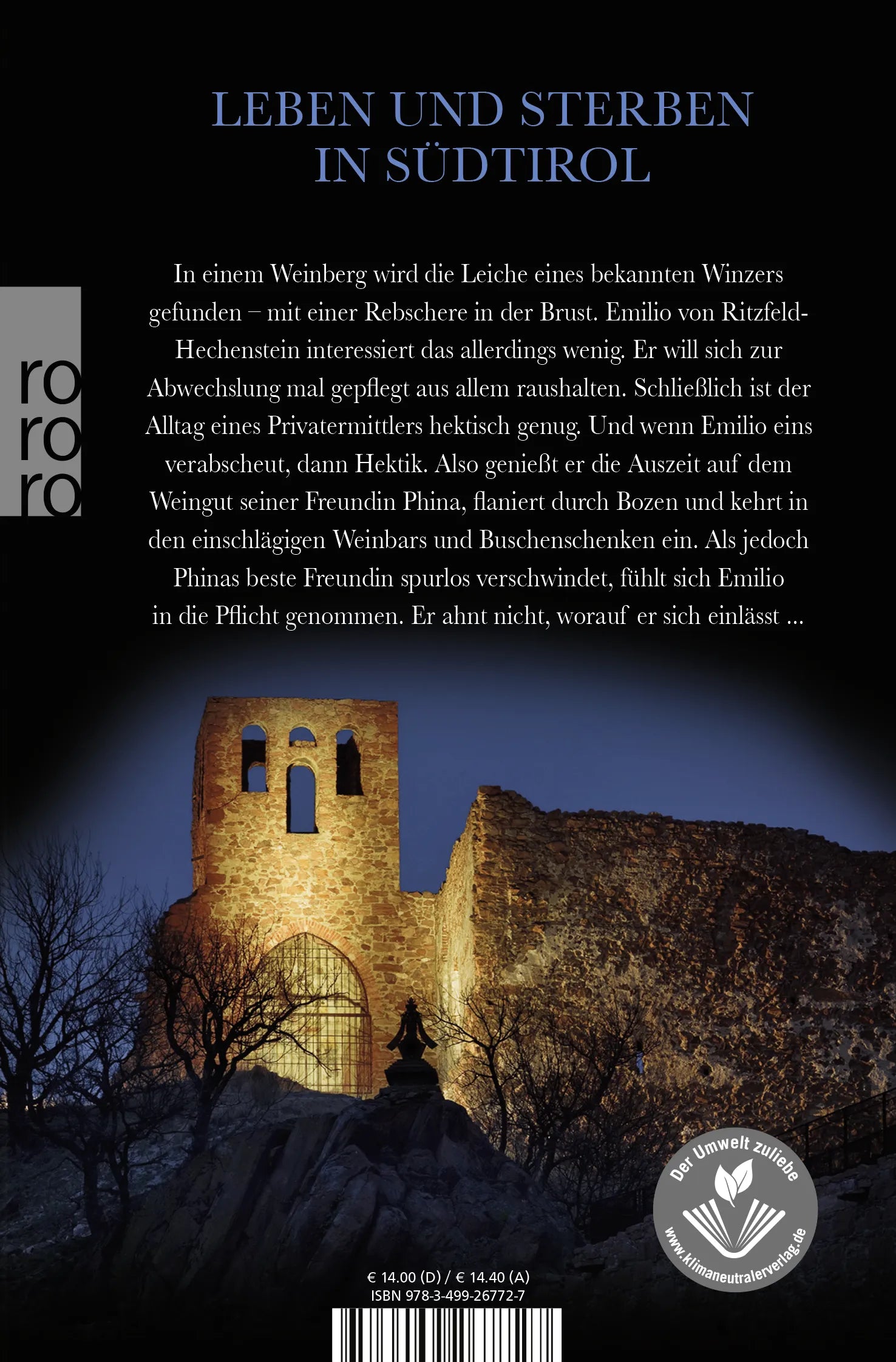 Buchrückseite von 'Mord in bester Lage' mit Klappentext - Taschenbuch