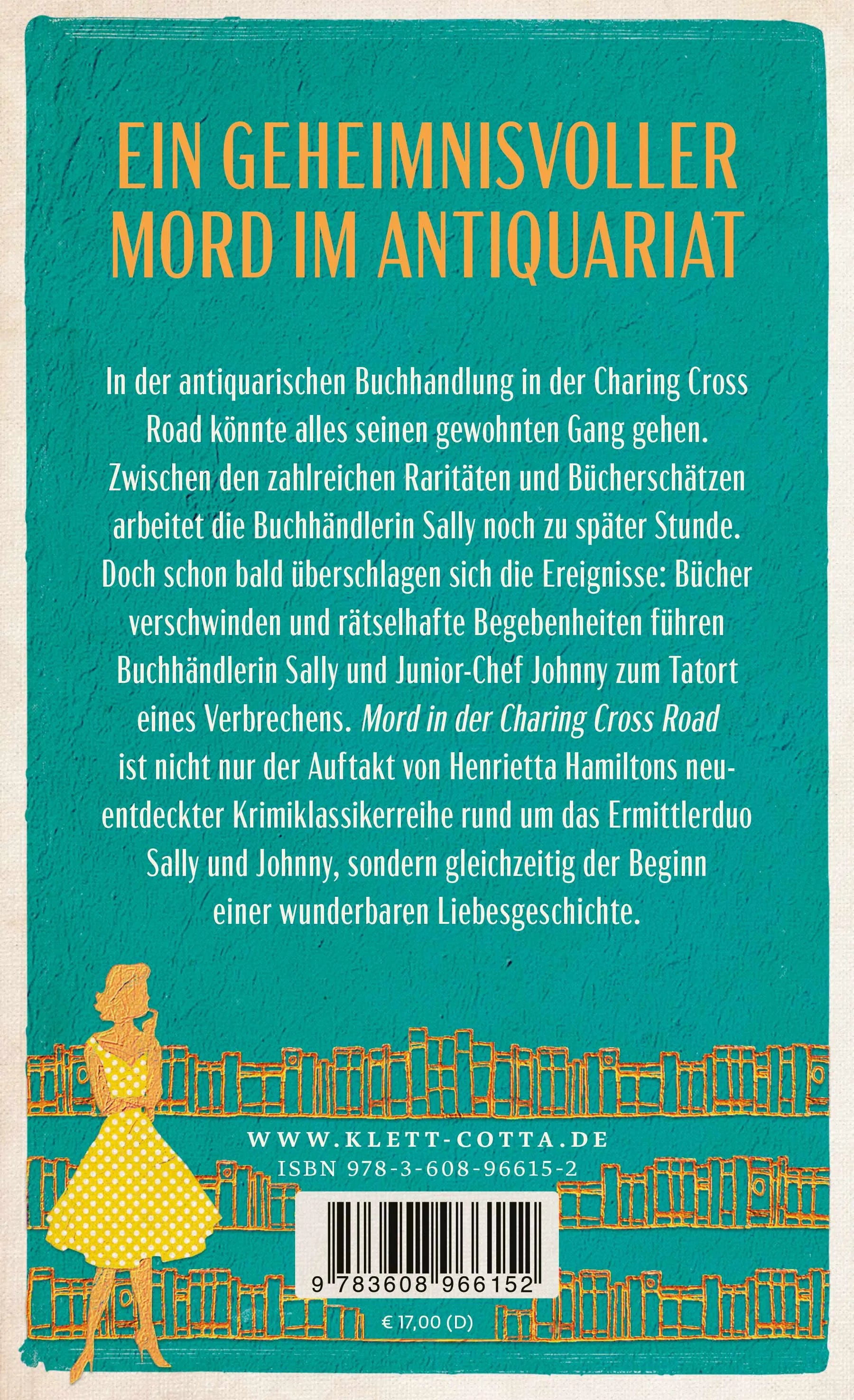 Buchrückseite von 'Mord in der Charing Cross Road' mit Klappentext - Paperback