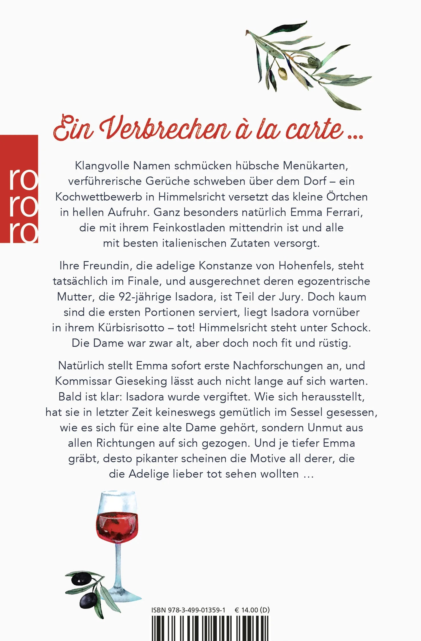 Buchrückseite von 'Mord nach Rezept' mit Klappentext - Taschenbuch