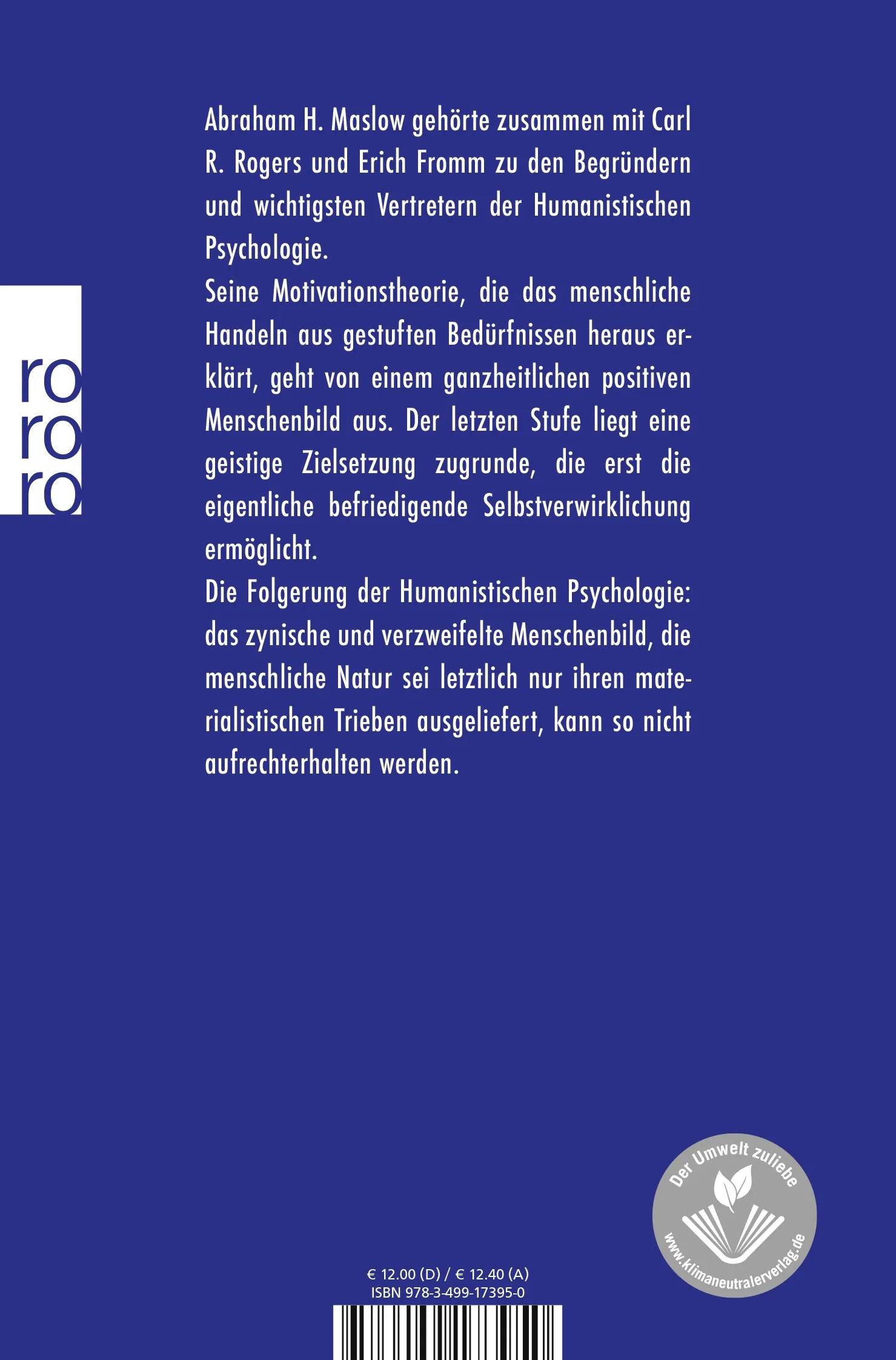 Buchrückseite von 'Motivation und Persönlichkeit' mit Klappentext - Taschenbuch
