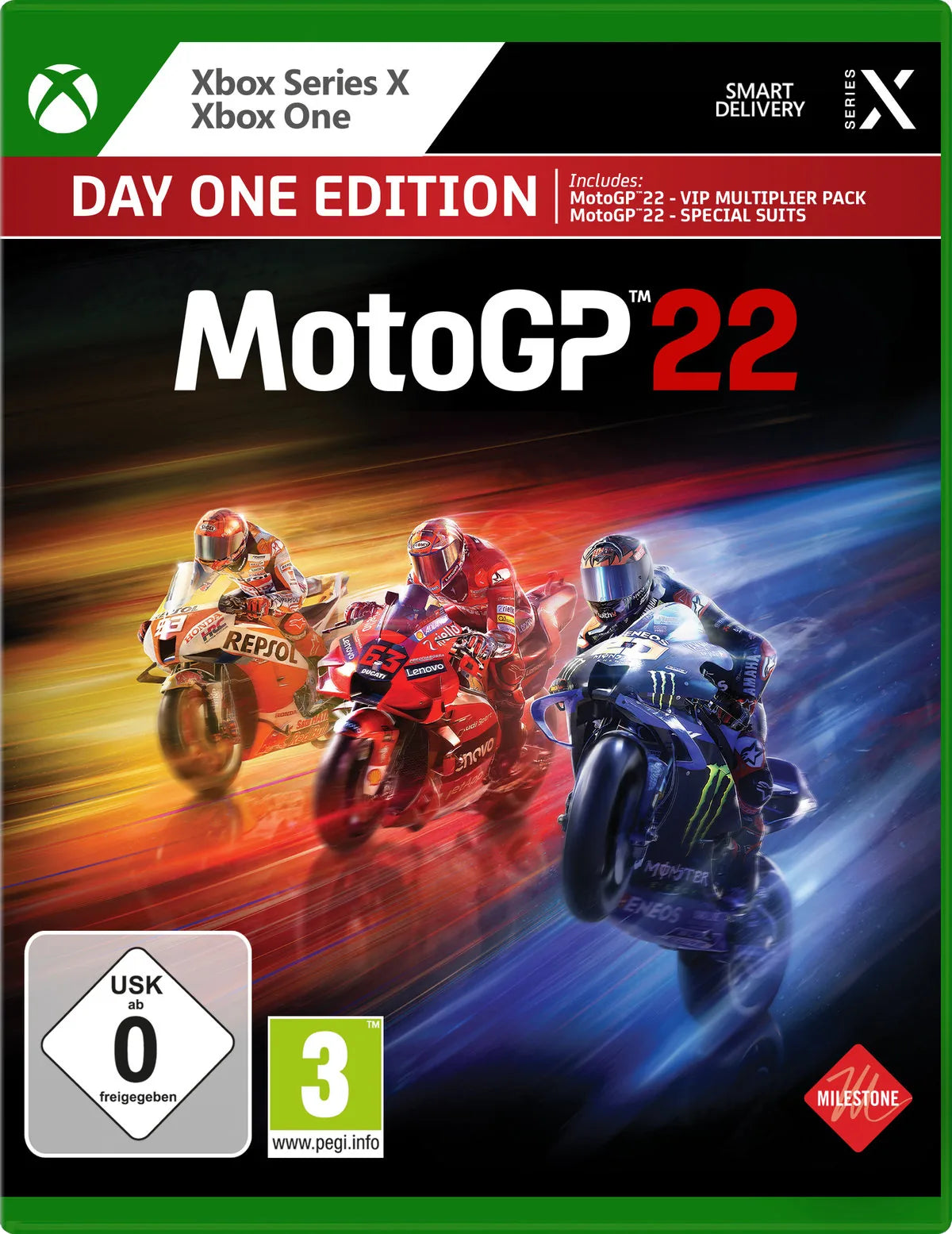 Cover: MotoGP 22 (Day One Edition) für Xbox Series X. Publisher: PLAION GmbH