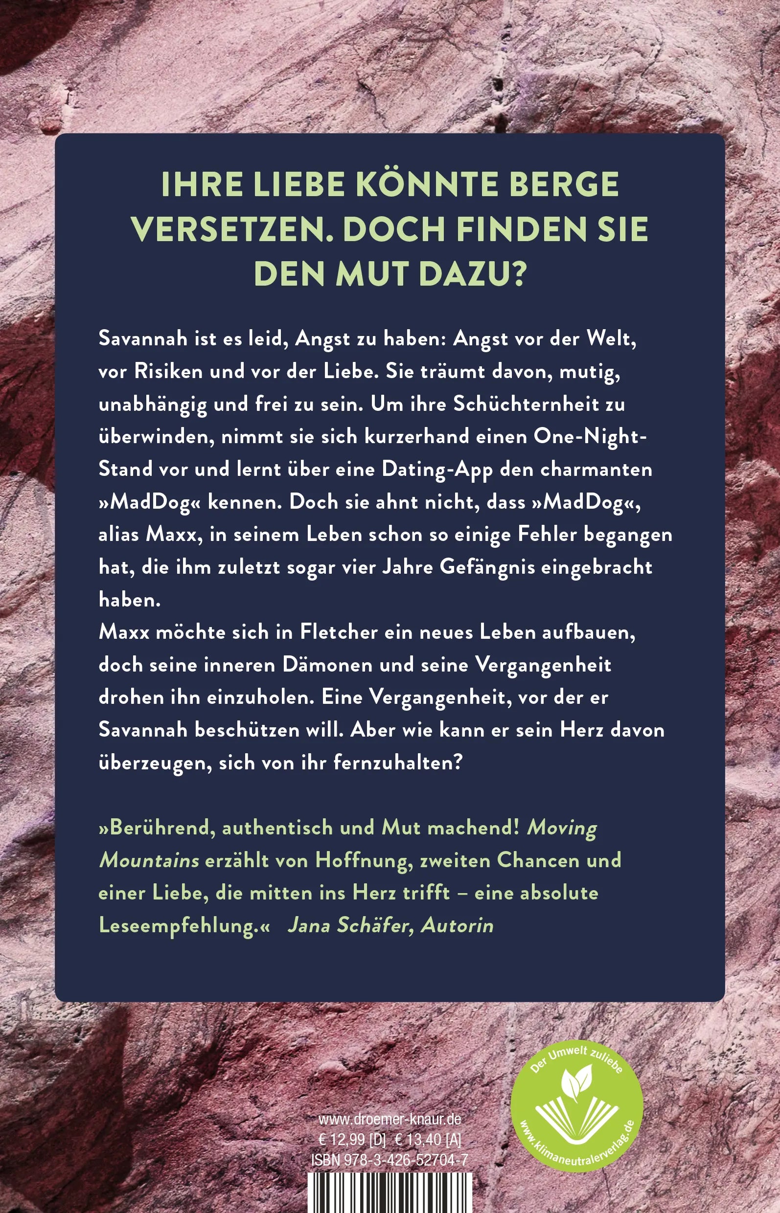 Buchrückseite von 'Moving Mountains' mit Klappentext - Paperback