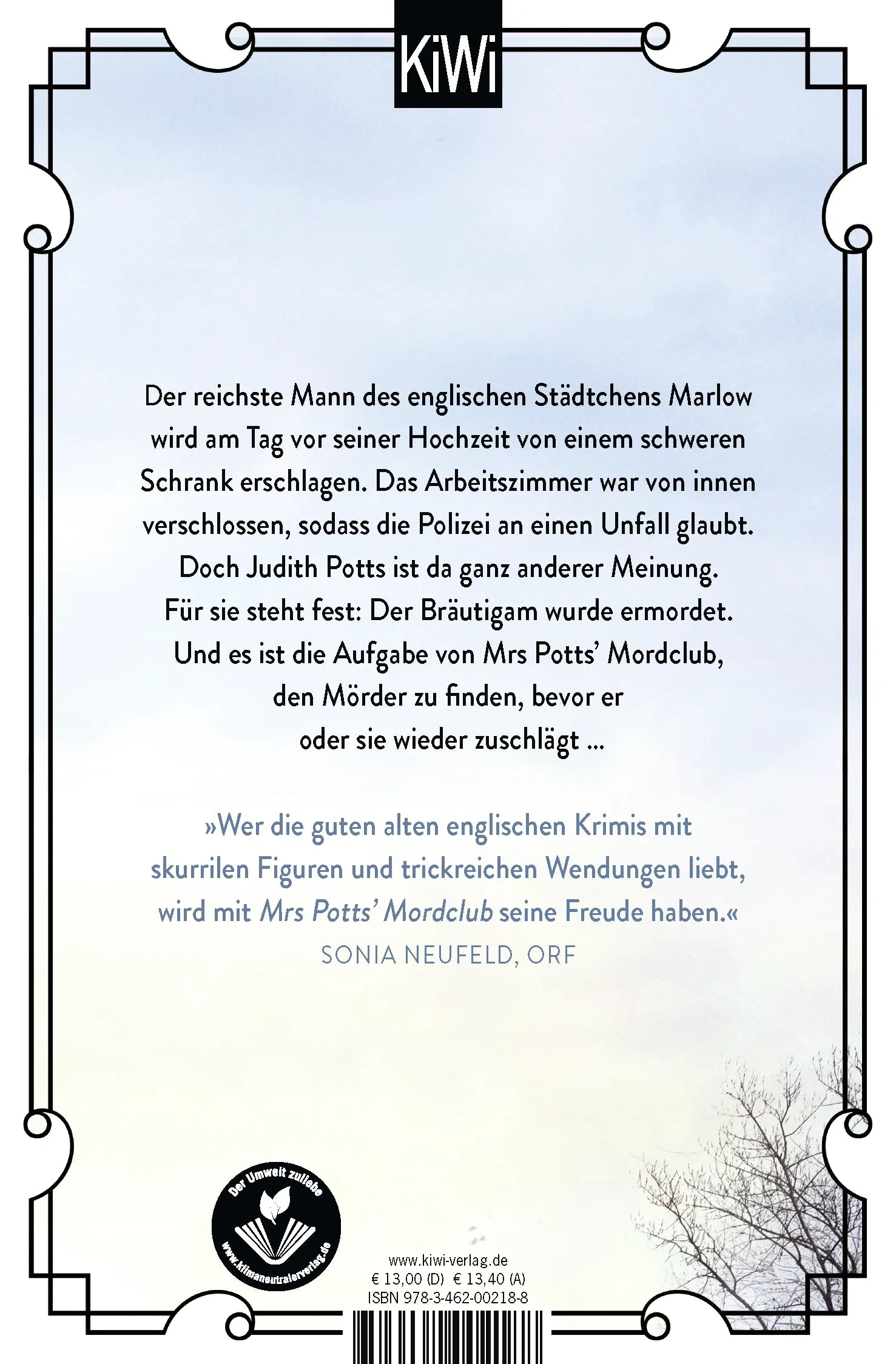 Buchrückseite von 'Mrs Potts’ Mordclub und der tote Bräutigam' mit Klappentext - Taschenbuch