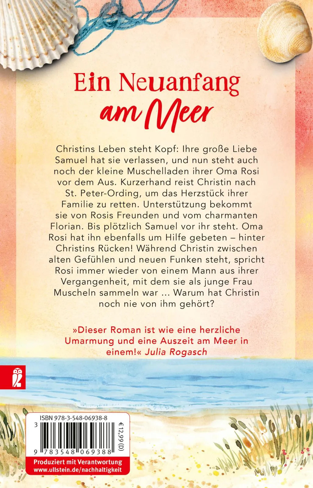 Buchrückseite von 'Muschelglück und Meeresrauschen' mit Klappentext - Taschenbuch