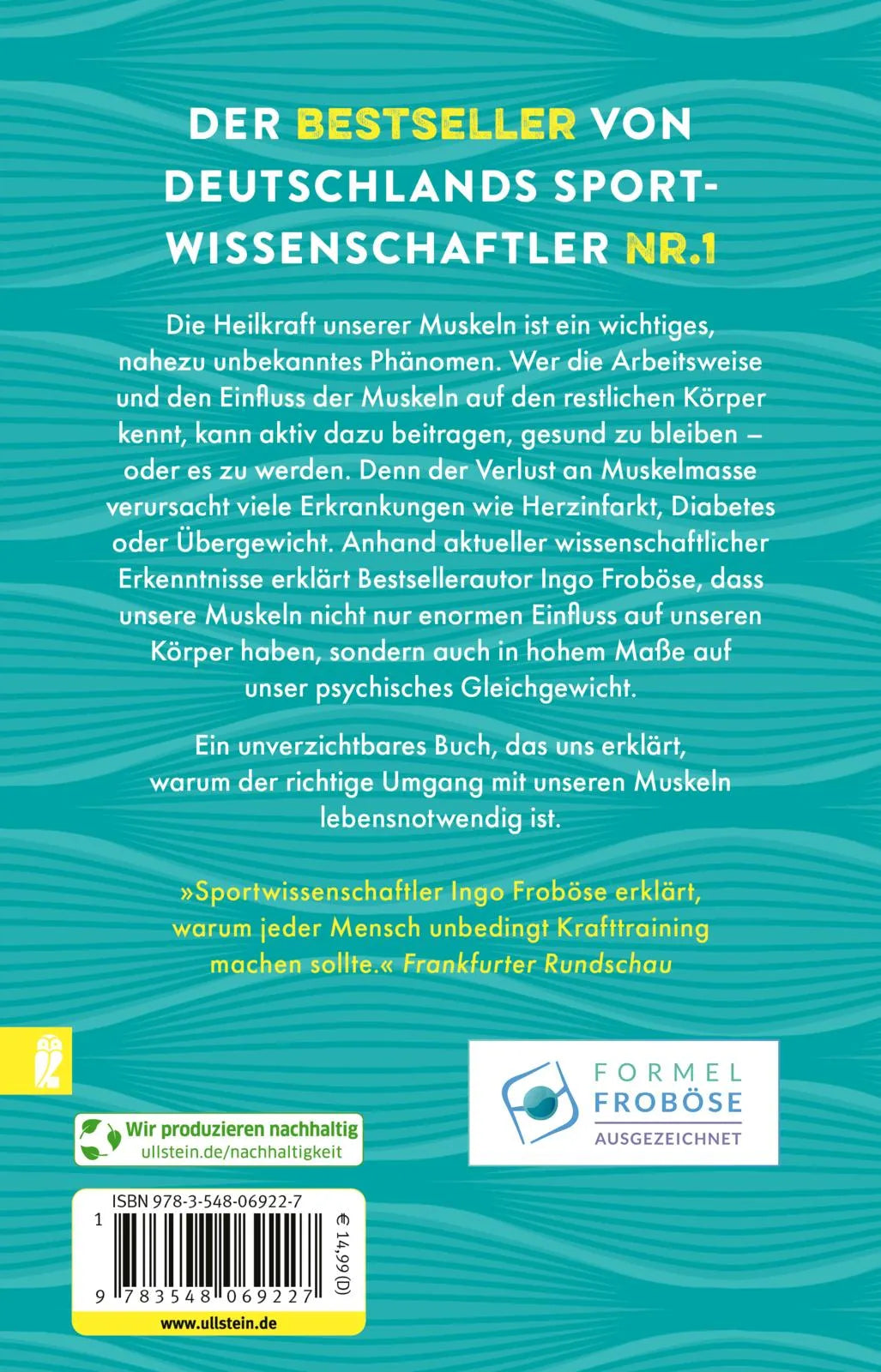Buchrückseite von 'Muskeln – die Gesundmacher' mit Klappentext - Taschenbuch