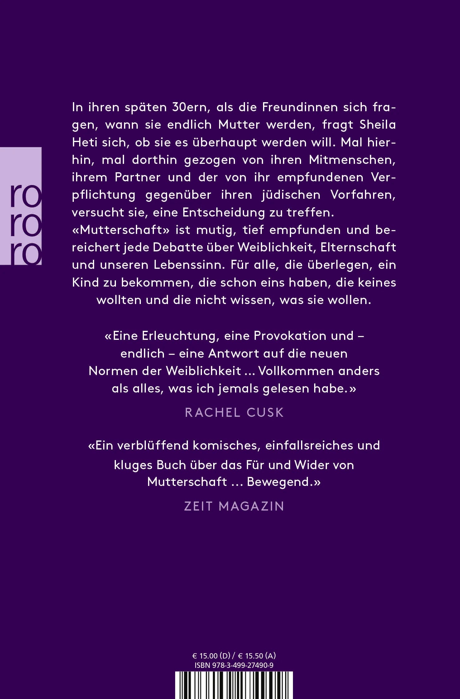 Buchrückseite von 'Mutterschaft' mit Klappentext - Taschenbuch