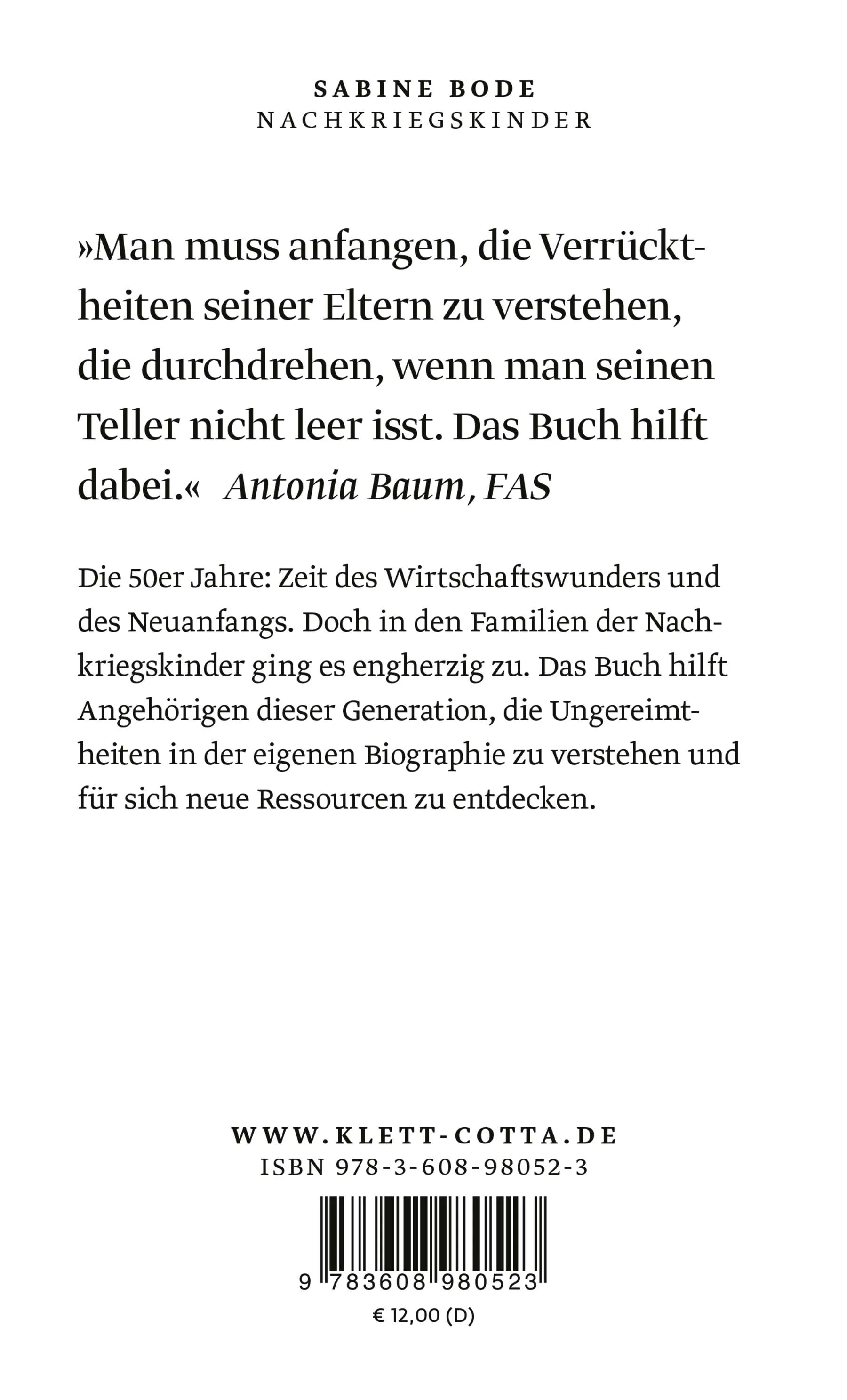 Buchrückseite von 'Nachkriegskinder' mit Klappentext - Taschenbuch